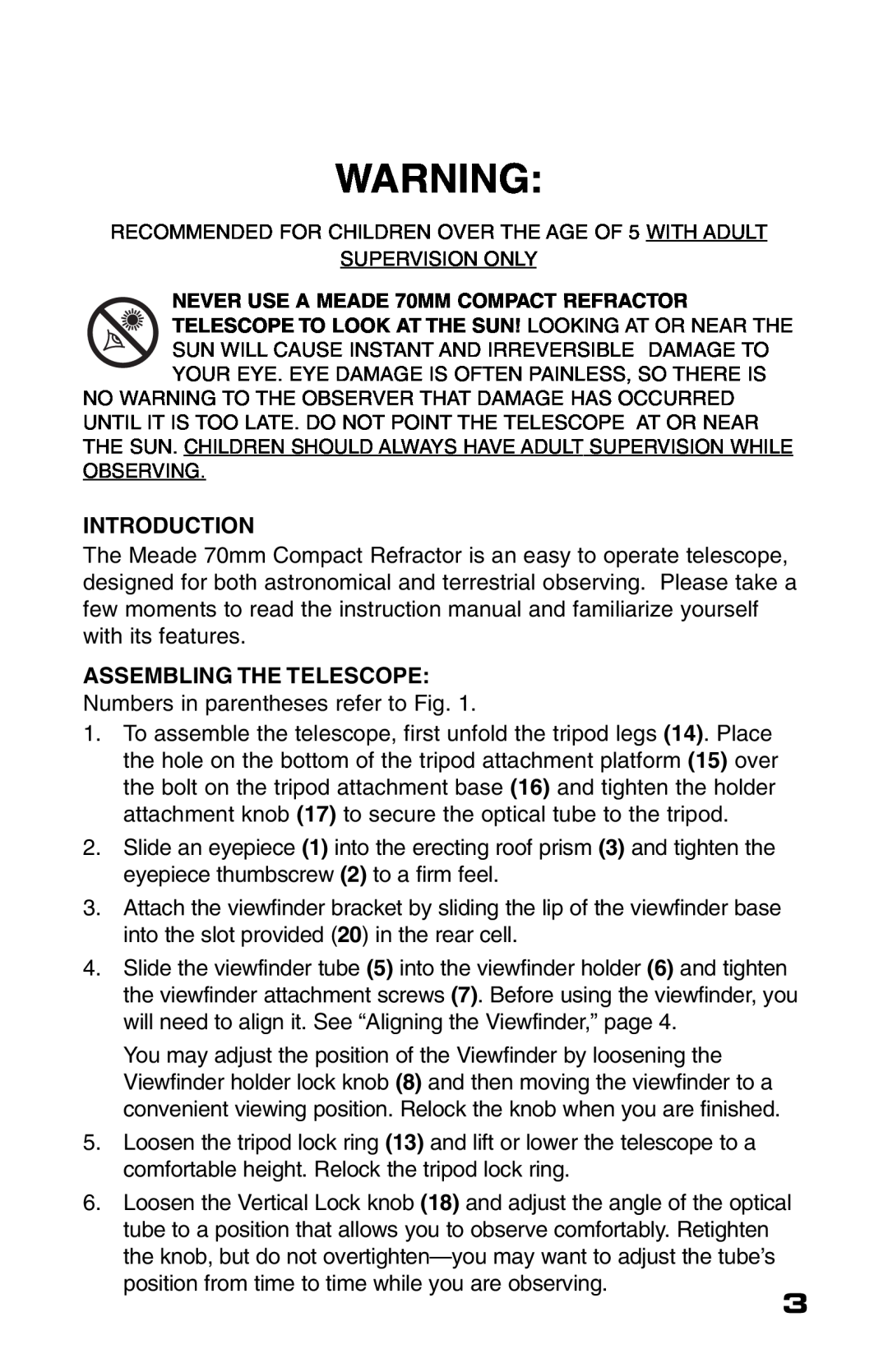 Meade 70AZ-TR instruction manual Introduction, Assembling The Telescope 