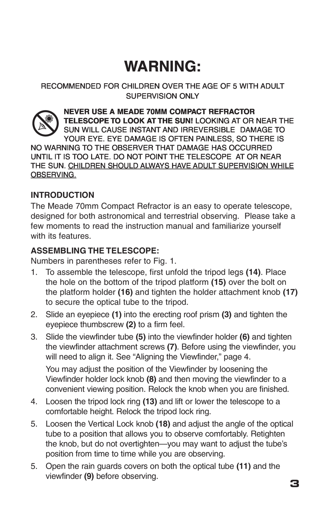 Meade 70AZ-TR instruction manual Introduction, Assembling The Telescope 