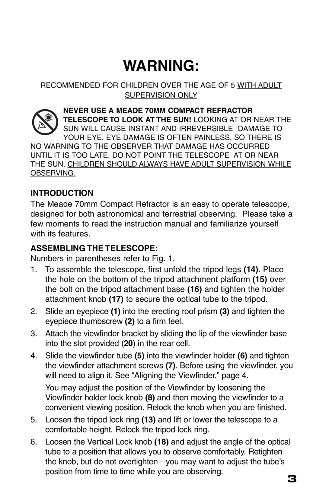 Meade 70AZ-TR instruction manual Introduction Assembling the Telescope 