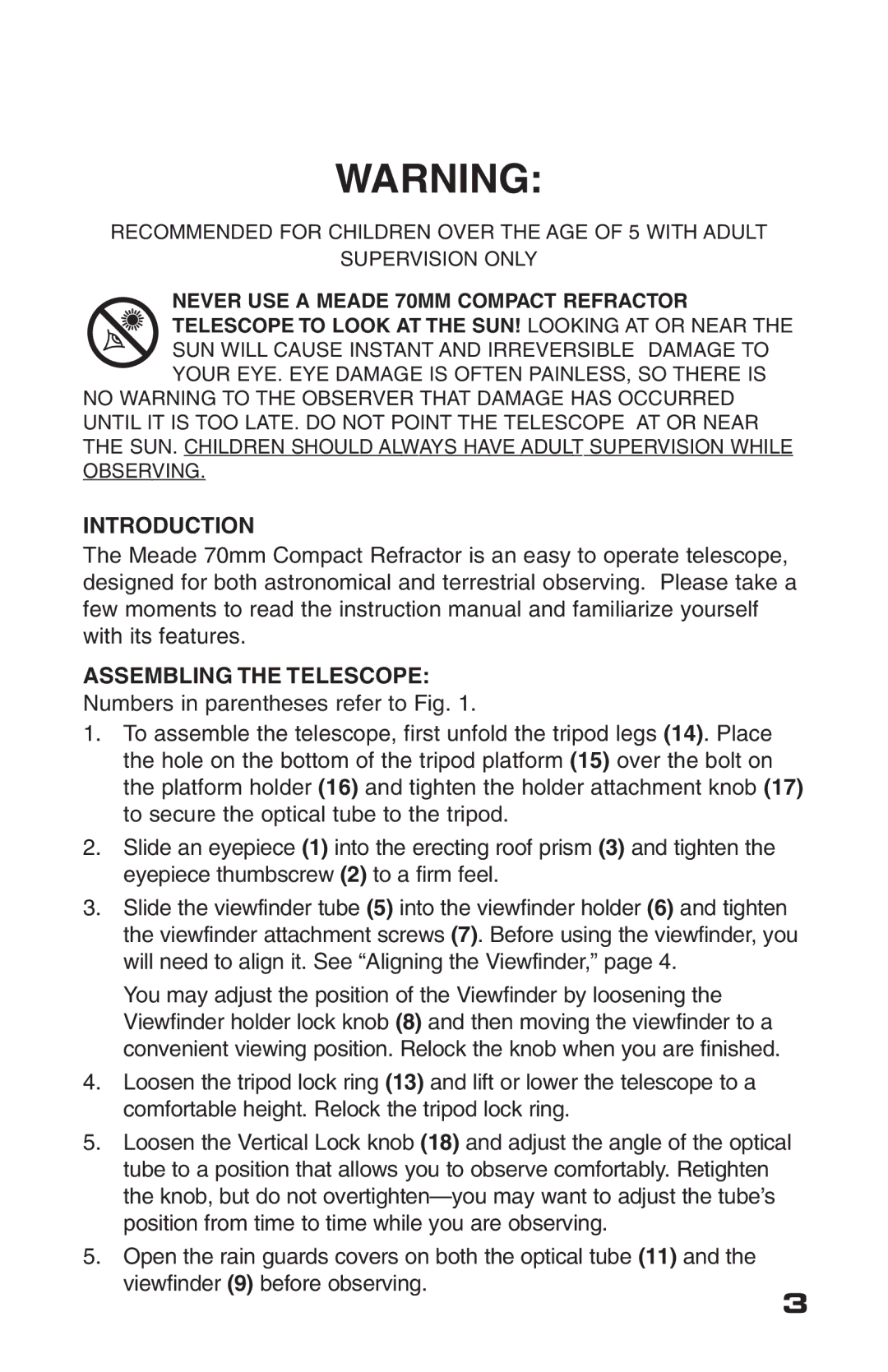 Meade 70AZ-TR instruction manual Introduction Assembling the Telescope 