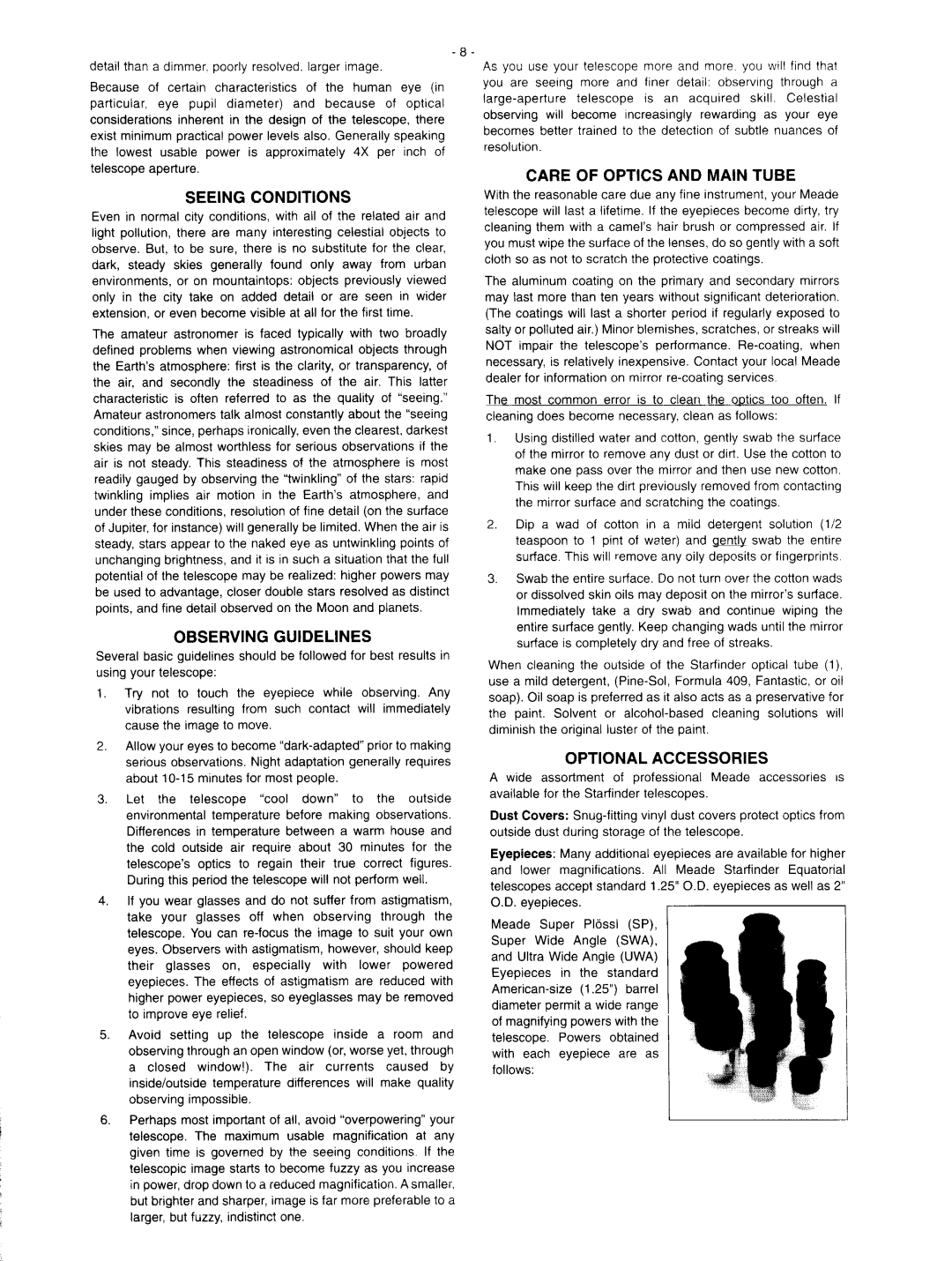 Meade 10 & 12.5 Starfinder, 8, 6 manual 