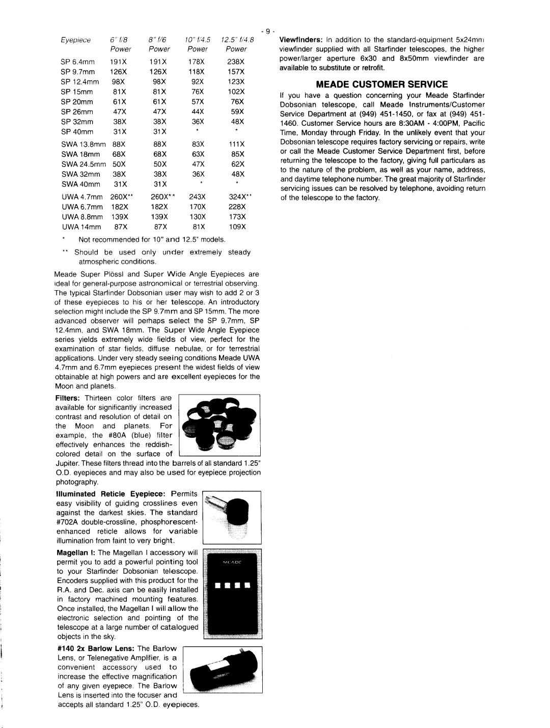 Meade 8, 6, 10 & 12.5 Starfinder manual 