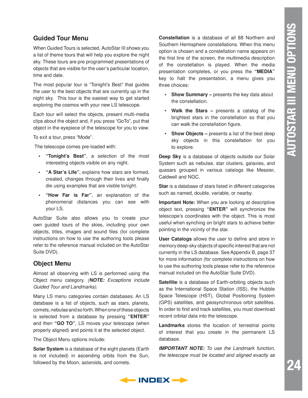 Meade 8" LS-8 SC, 8" LS-8 ACF, 6" LS-6 SC, 6" LS-6 ACF instruction manual Guided Tour Menu, Object Menu 