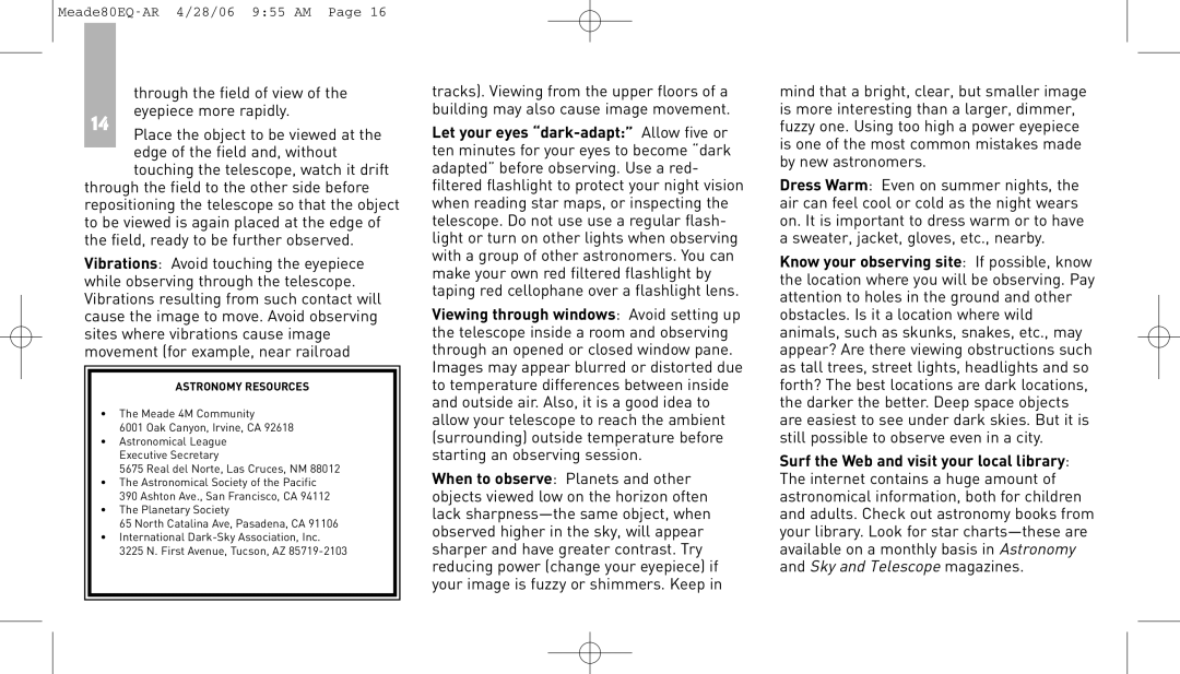 Meade 80EQ-AR instruction manual Sky andTelescope 