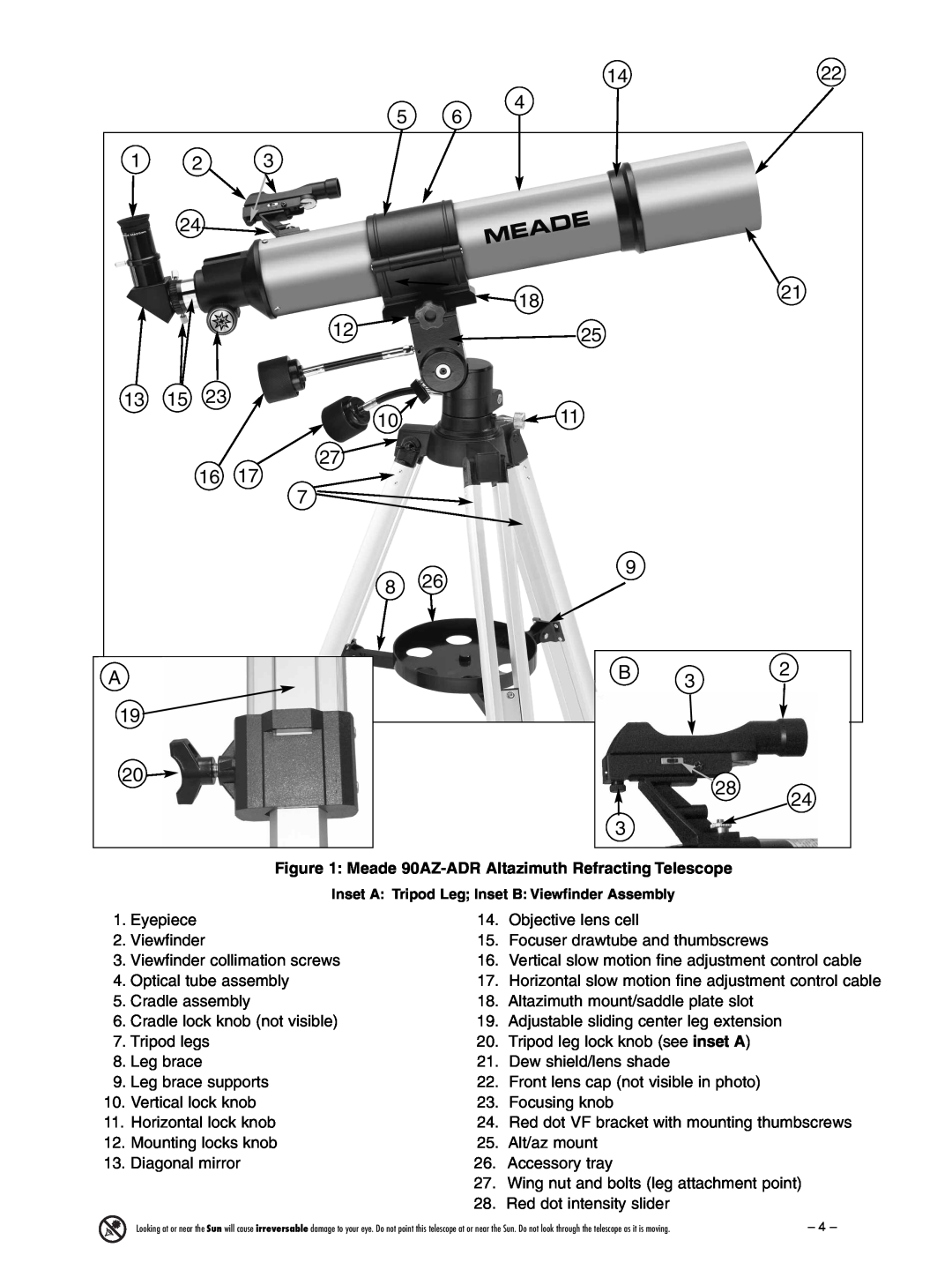 Meade 90AZ-ADRB instruction manual Meade 90AZ-ADR Altazimuth Refracting Telescope 