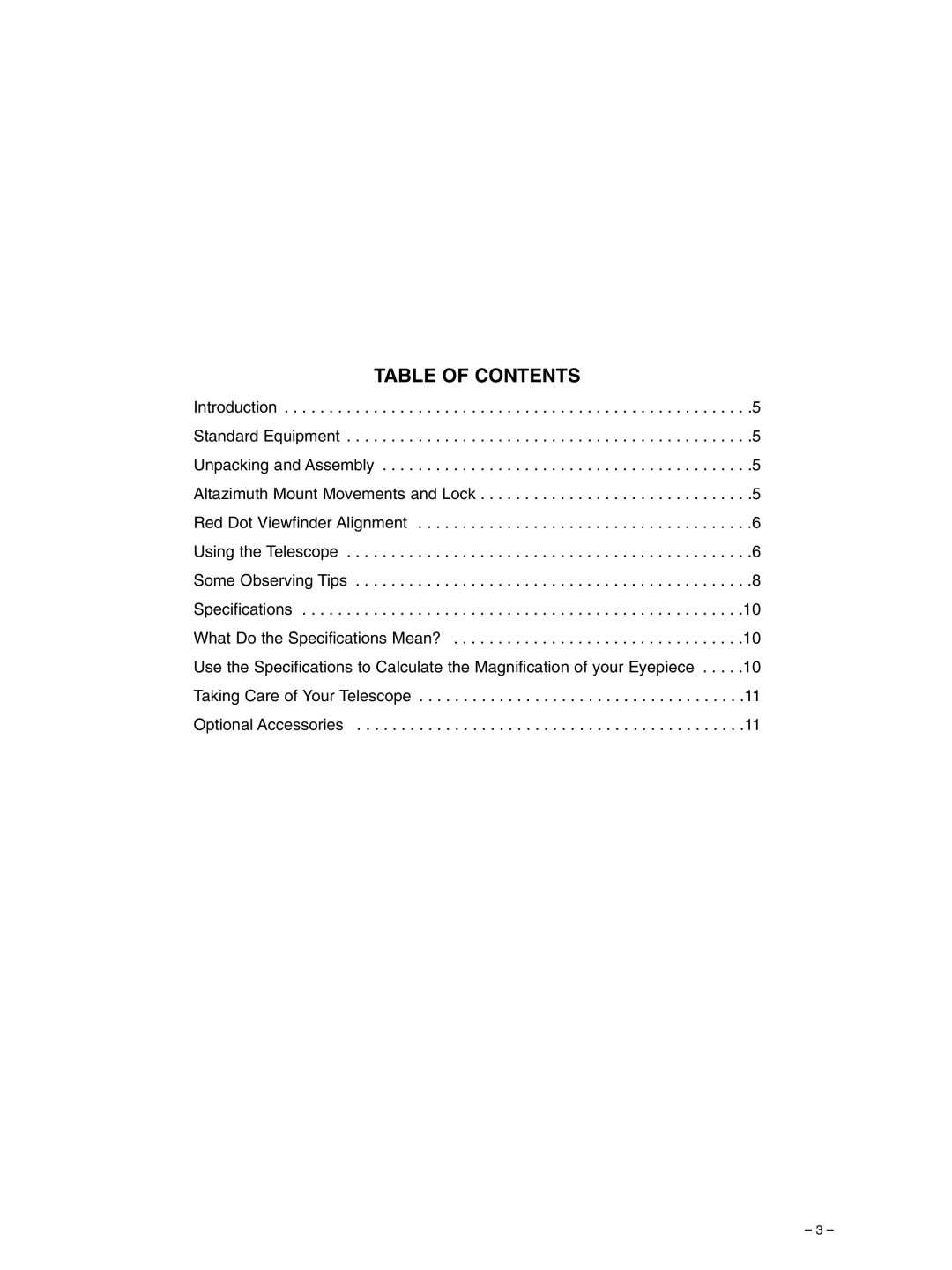 Meade 90AZ-ADRB instruction manual Table of Contents 