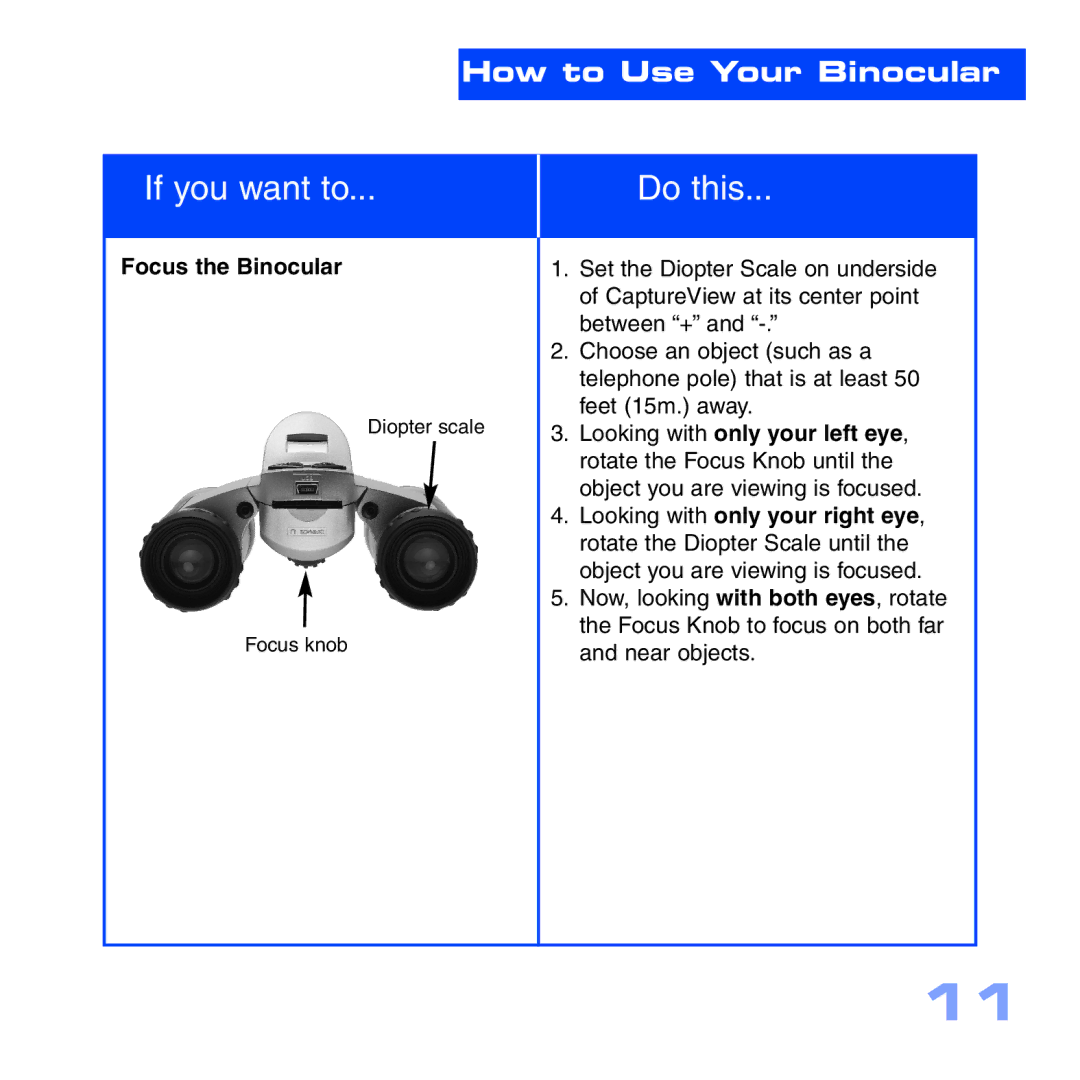 Meade CV-2 manual Focus the Binocular 