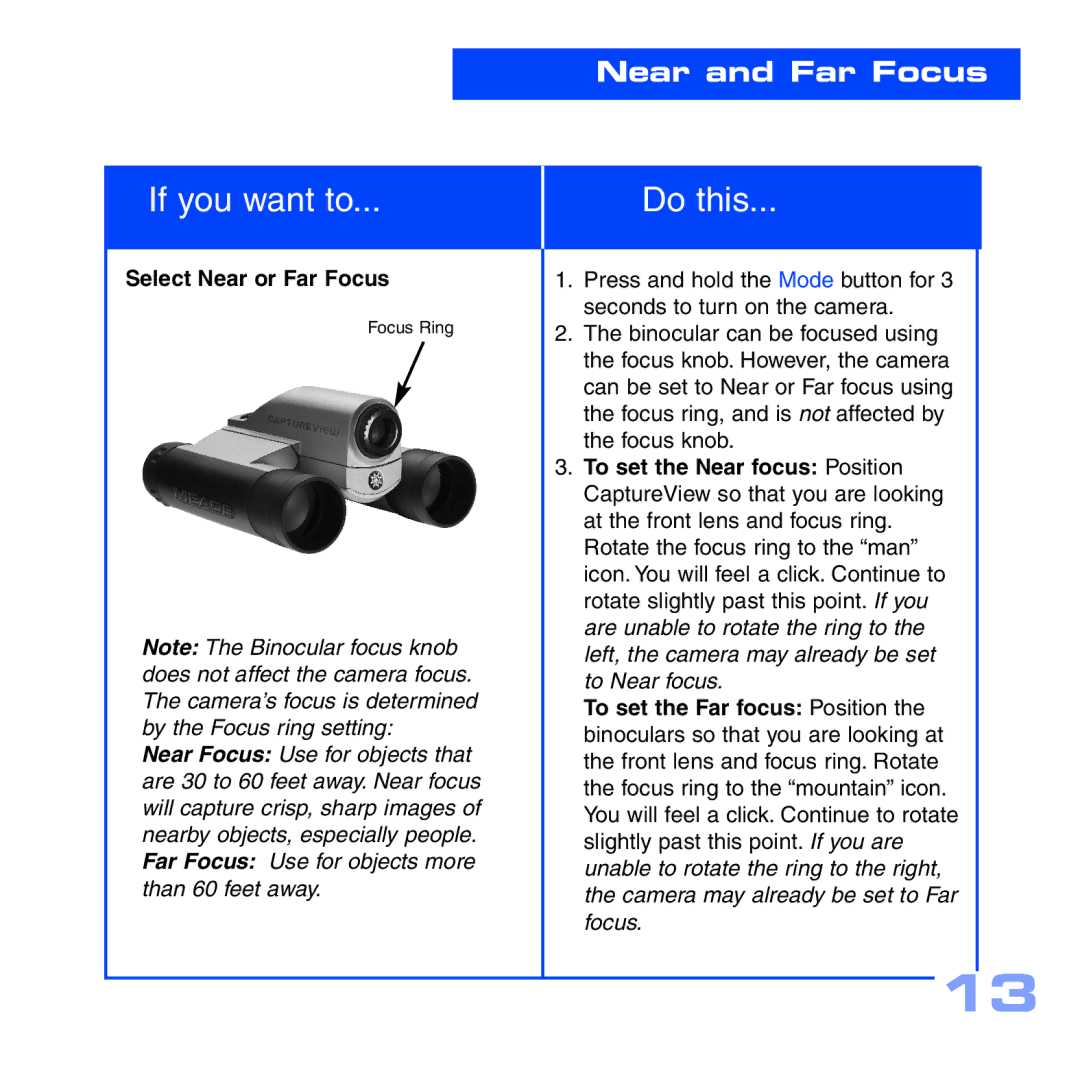 Meade CV-2 manual Near and Far Focus 