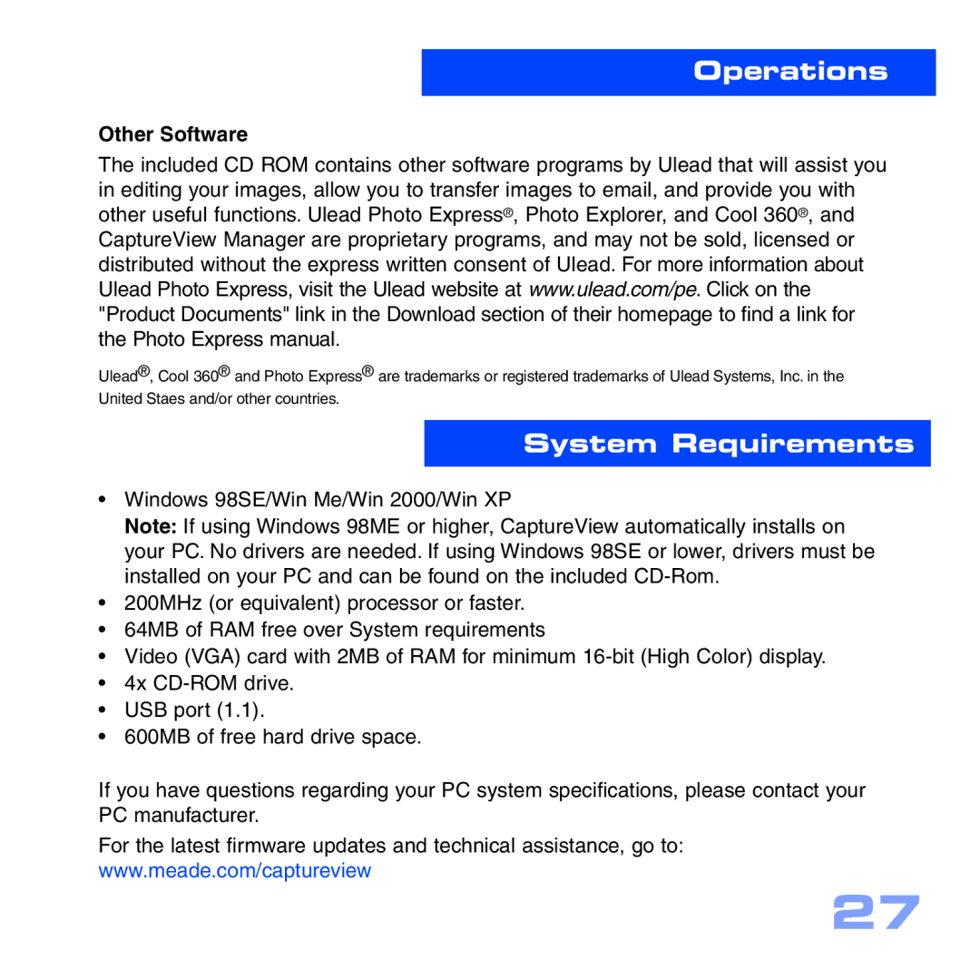 Meade CV-2 manual System Requirements, Other Software 