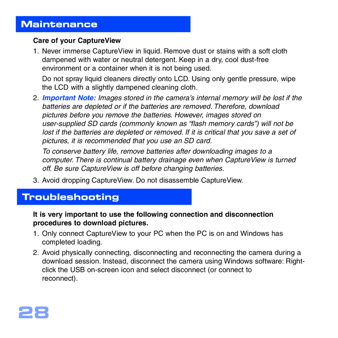 Meade CV-2 manual Maintenance, Care of your CaptureView 