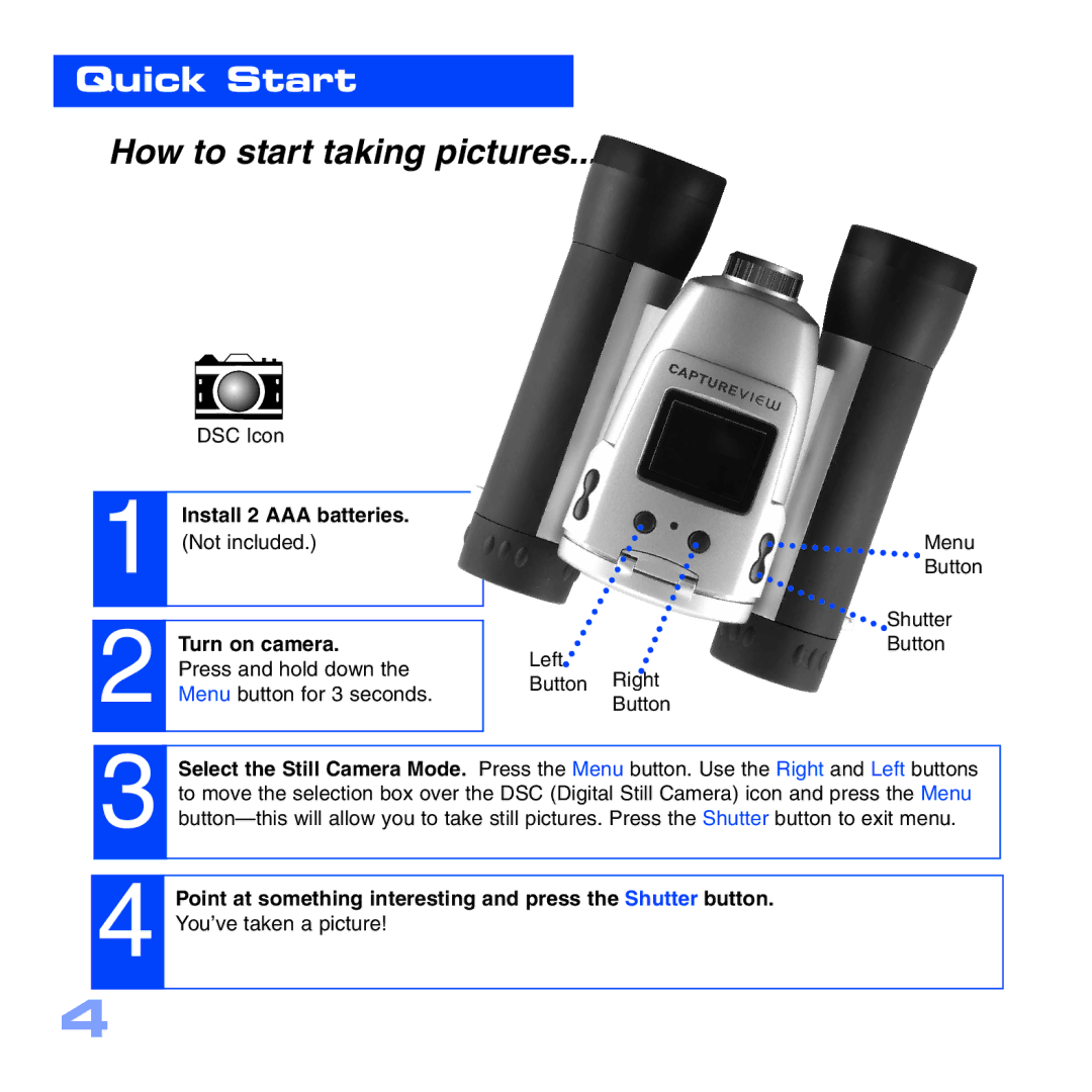 Meade CV-4 8 x 30 manual How to start taking pictures 