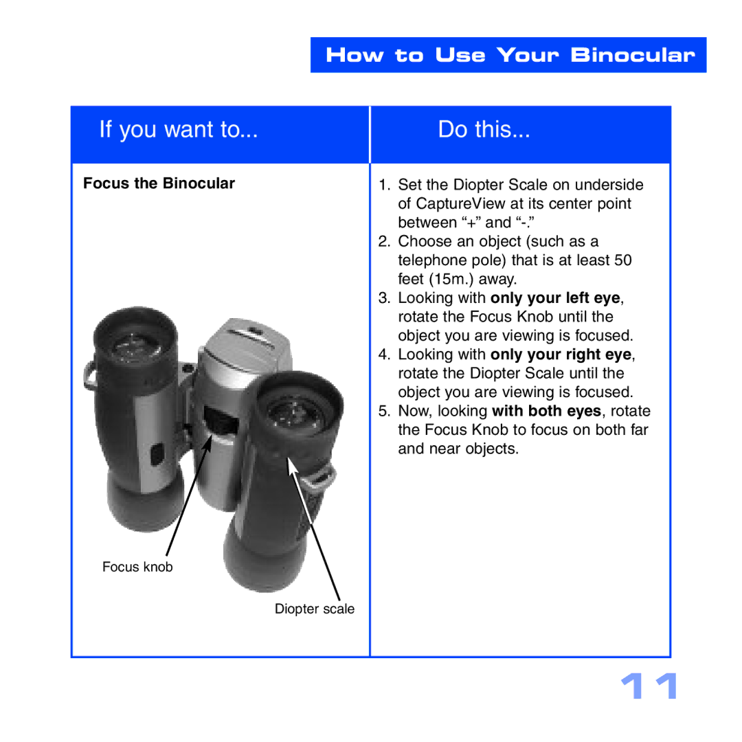 Meade CV-5 manual Focus the Binocular 