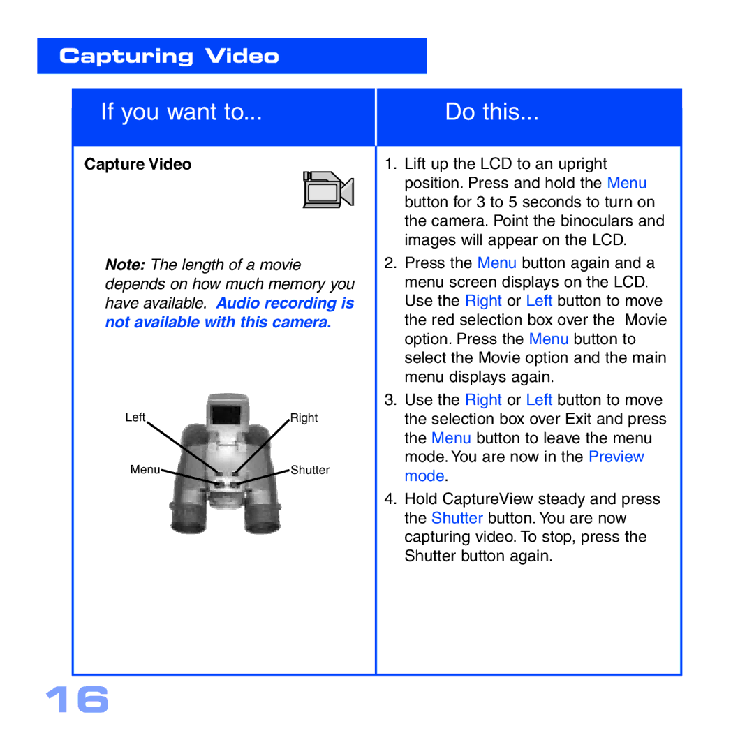 Meade CV-5 manual Capturing Video, Capture Video 