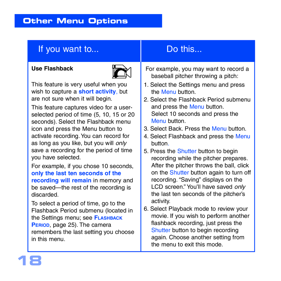 Meade CV-5 manual Other Menu Options, Use Flashback 