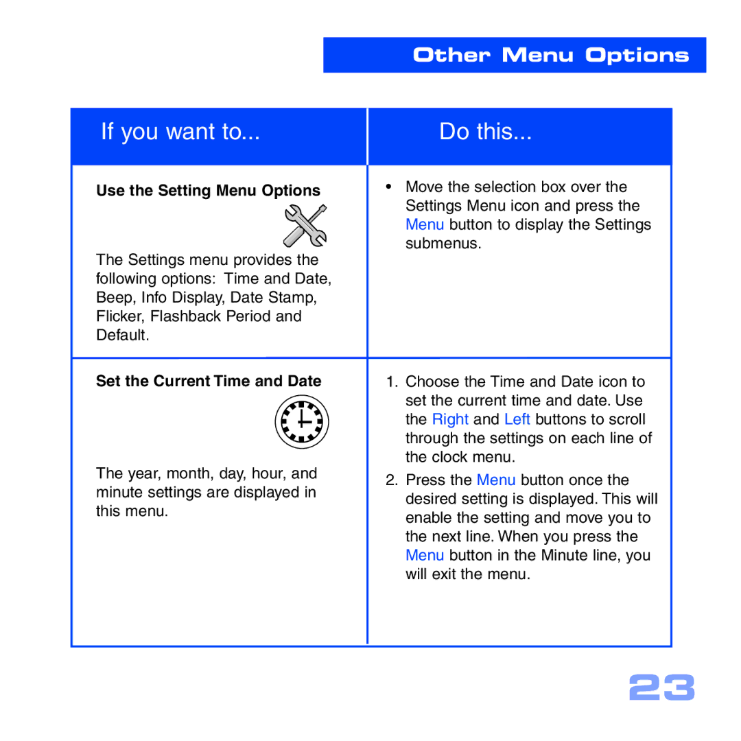 Meade CV-5 manual Use the Setting Menu Options, Set the Current Time and Date 