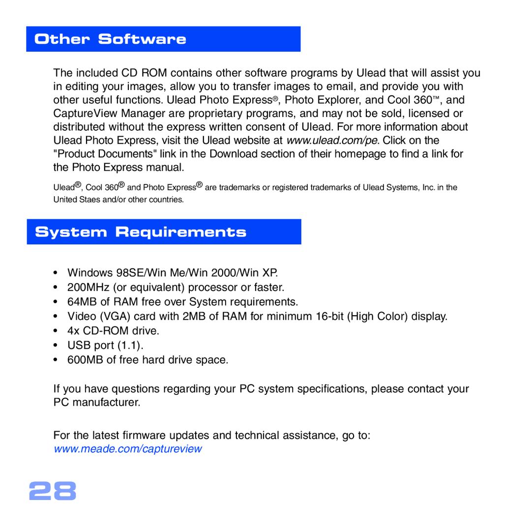 Meade CV-5 manual Other Software, System Requirements 