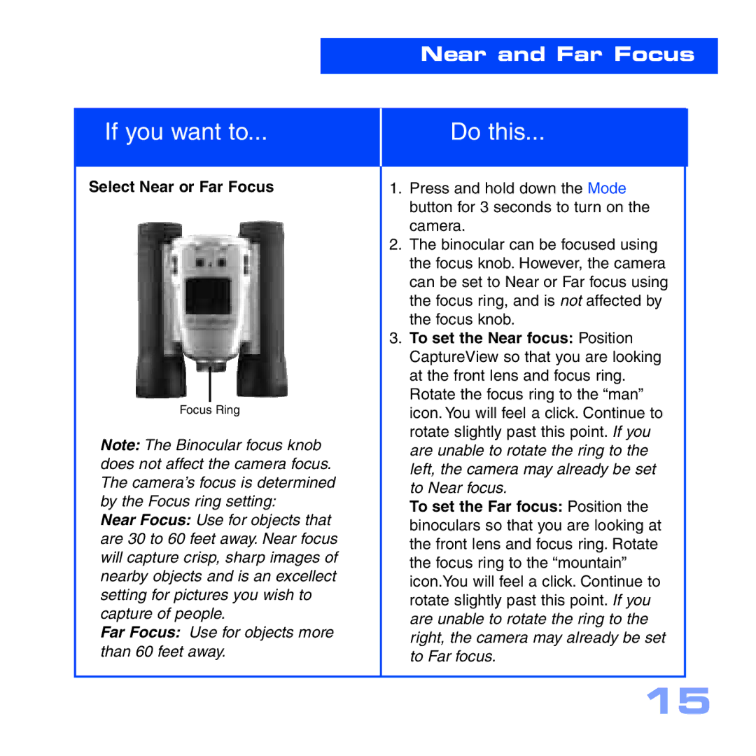 Meade CV-6 manual Near and Far Focus, Select Near or Far Focus 