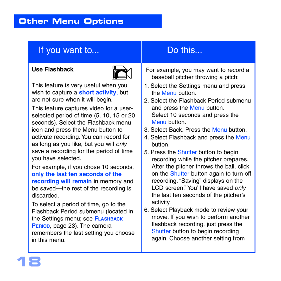 Meade CV-6 manual Other Menu Options, Use Flashback 