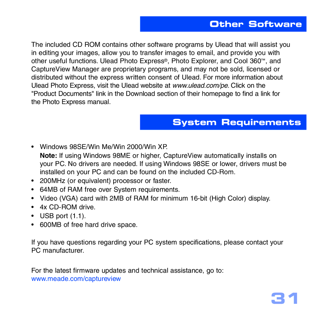 Meade CV-6 manual Other Software System Requirements 