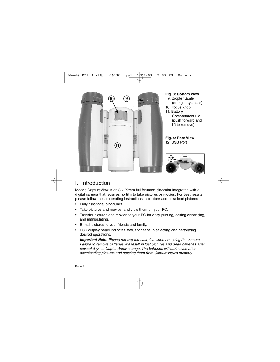 Meade DB1 operating instructions Introduction, Bottom View 