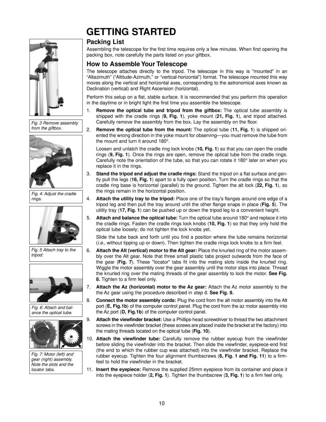 Meade DS-114AT instruction manual Getting Started, Packing List, How to Assemble Your Telescope 