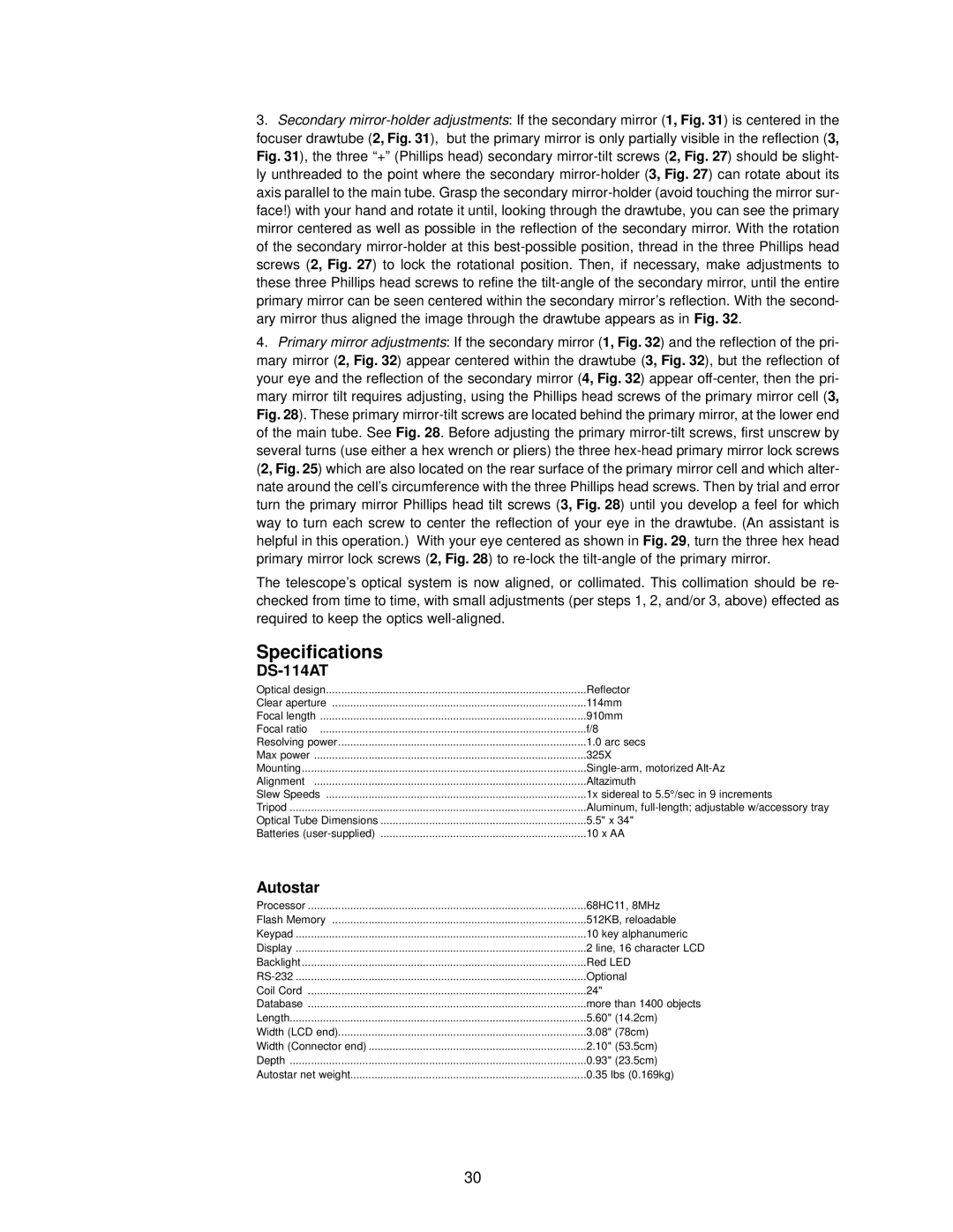 Meade DS-114AT instruction manual Specifications 