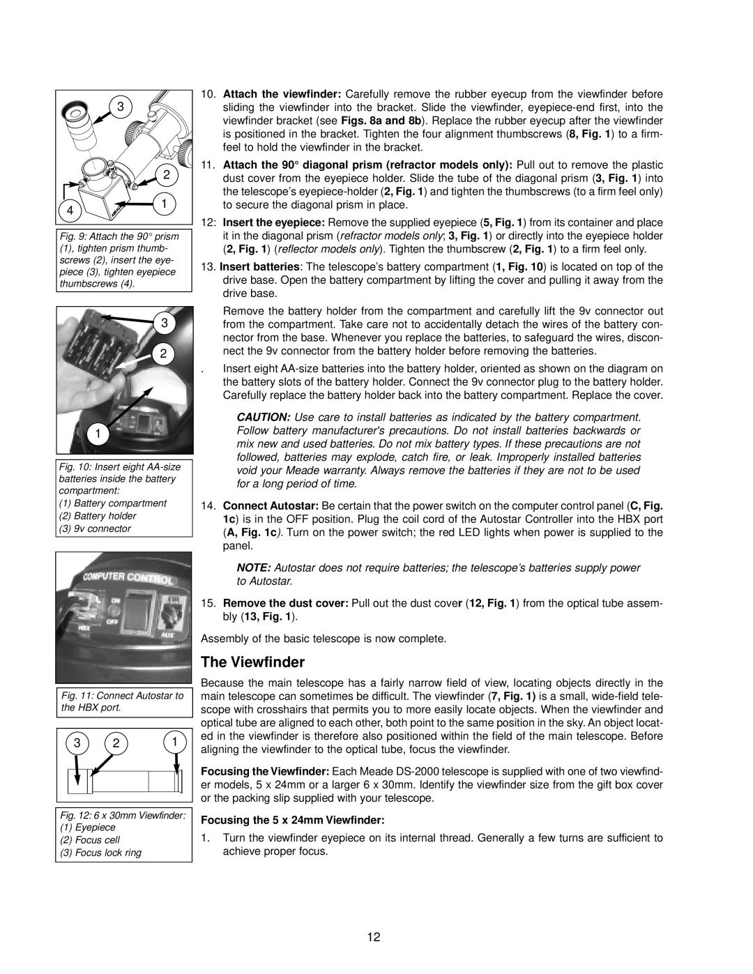 Meade DS-2000 instruction manual The Viewfinder, Focusing the 5 x 24mm Viewfinder 