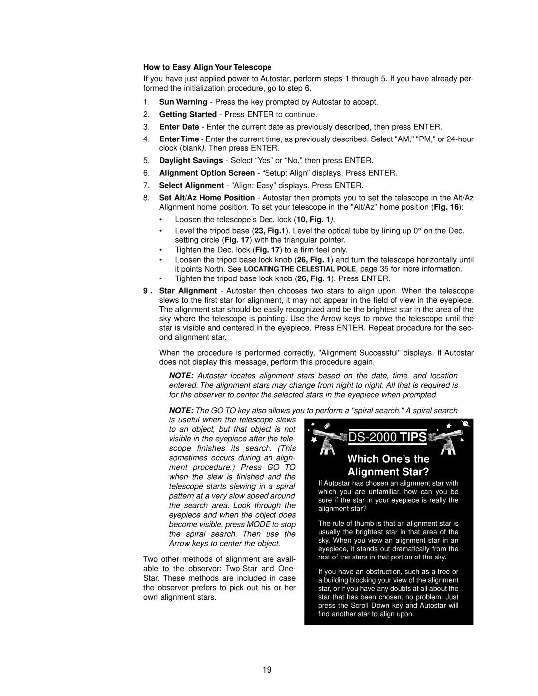 Meade instruction manual DS-2000 TIPS, Which One’s the, Alignment Star?, How to Easy Align Your Telescope 