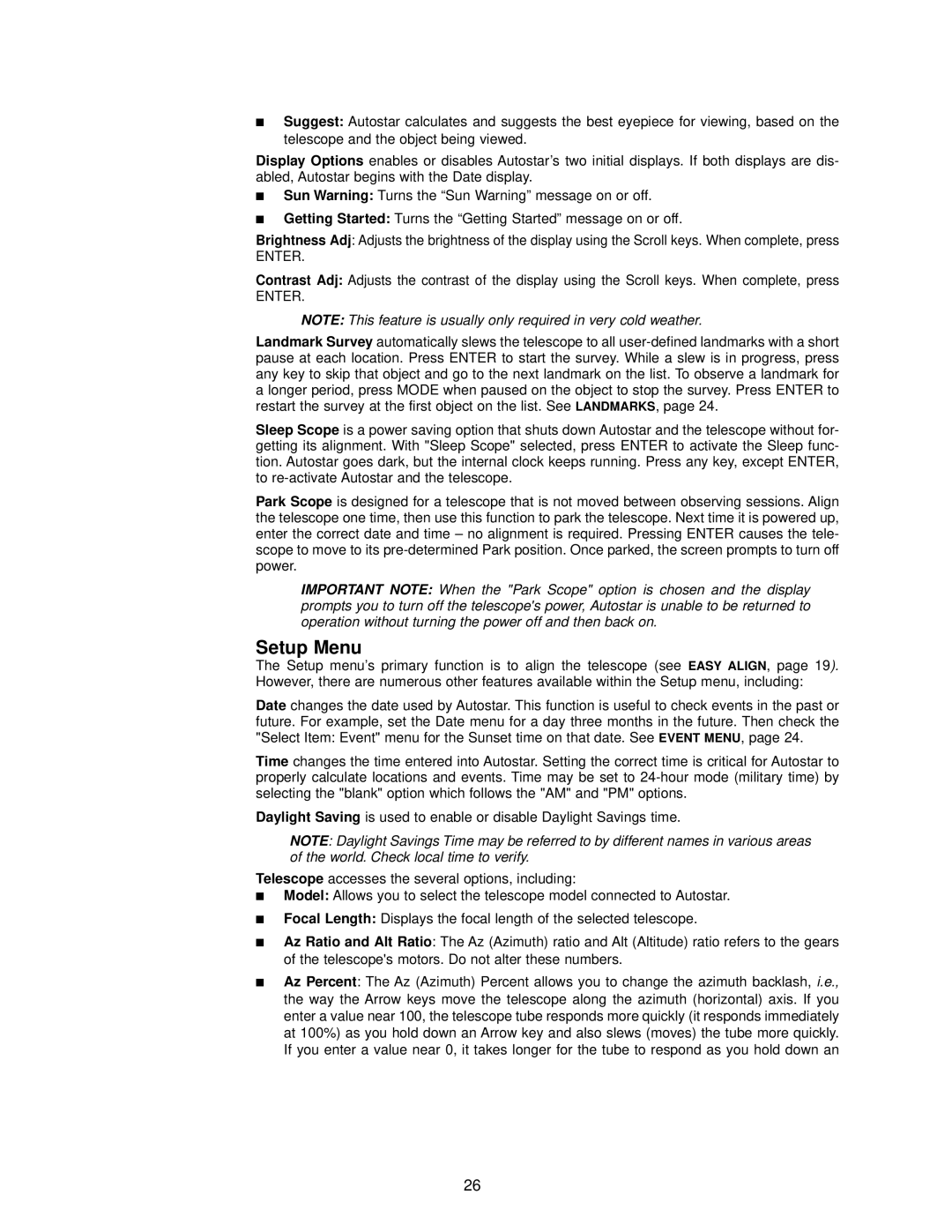 Meade DS-2000 instruction manual Setup Menu 