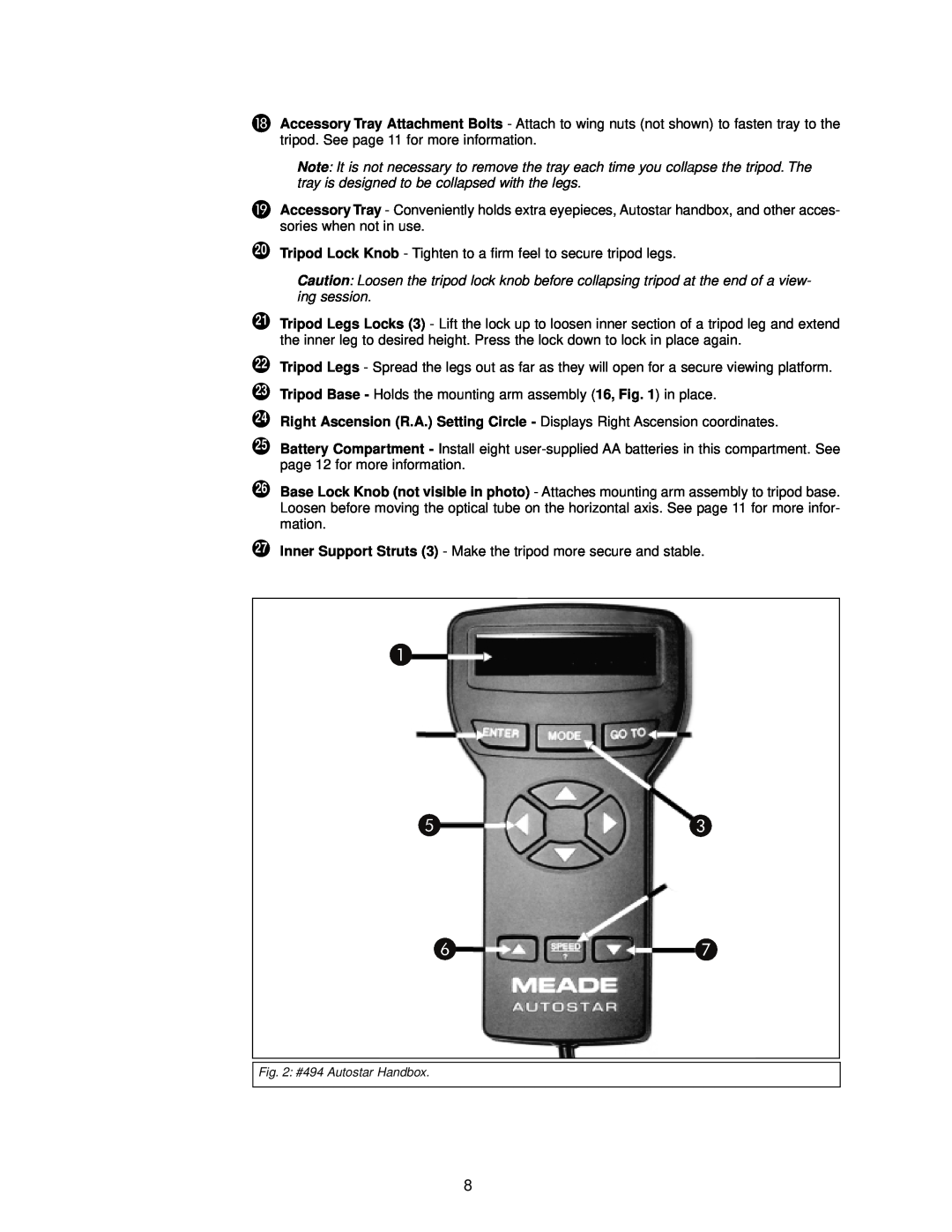 Meade DS-2000 instruction manual Tripod Lock Knob - Tighten to a firm feel to secure tripod legs 