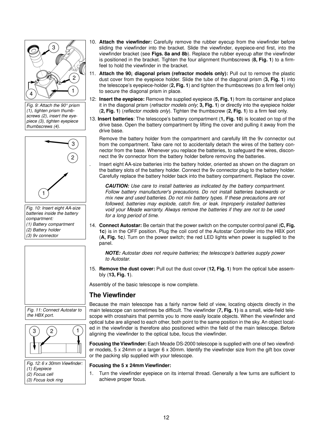 Meade DS-2000 instruction manual Focusing the 5 x 24mm Viewfinder 