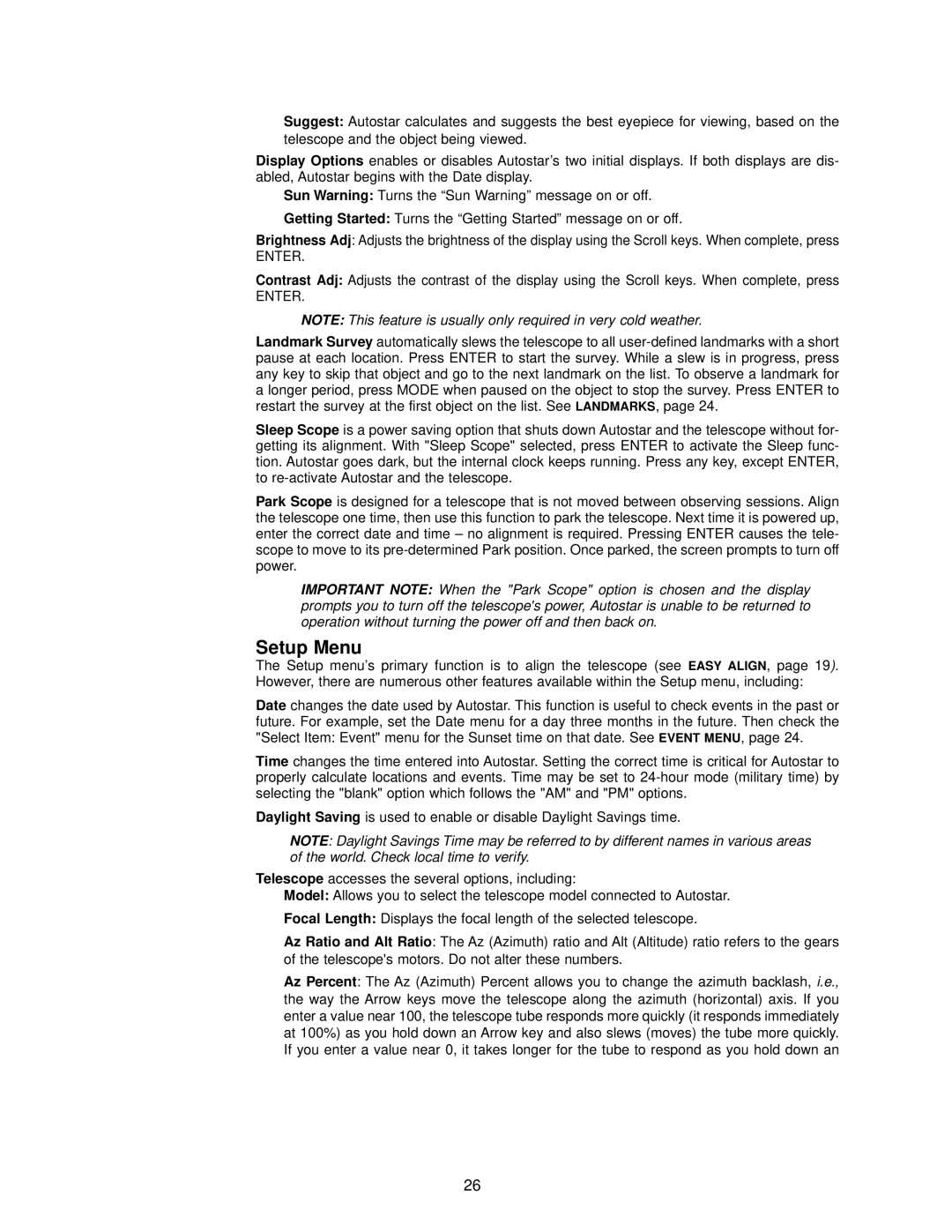 Meade DS-2000 instruction manual Setup Menu 