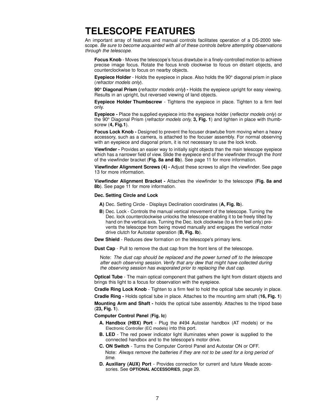 Meade DS-2000 instruction manual Telescope Features, Computer Control Panel Fig. Ic 