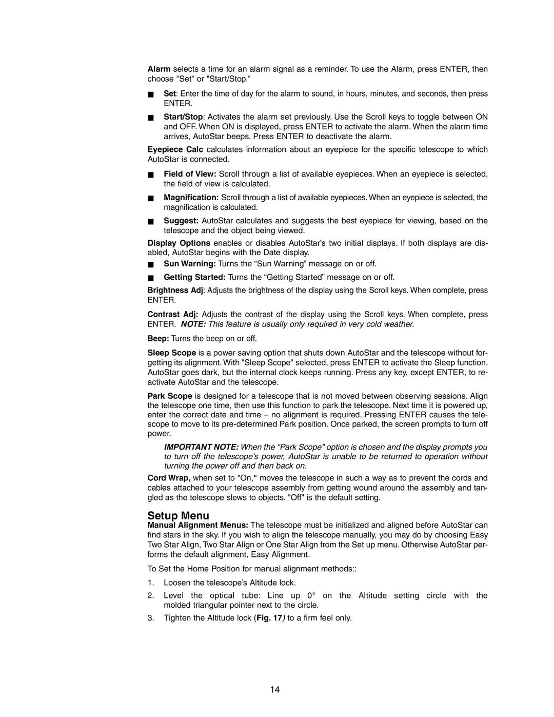 Meade DS-2090AT-TC, DS-2102AT-TC instruction manual Setup Menu, Enter 