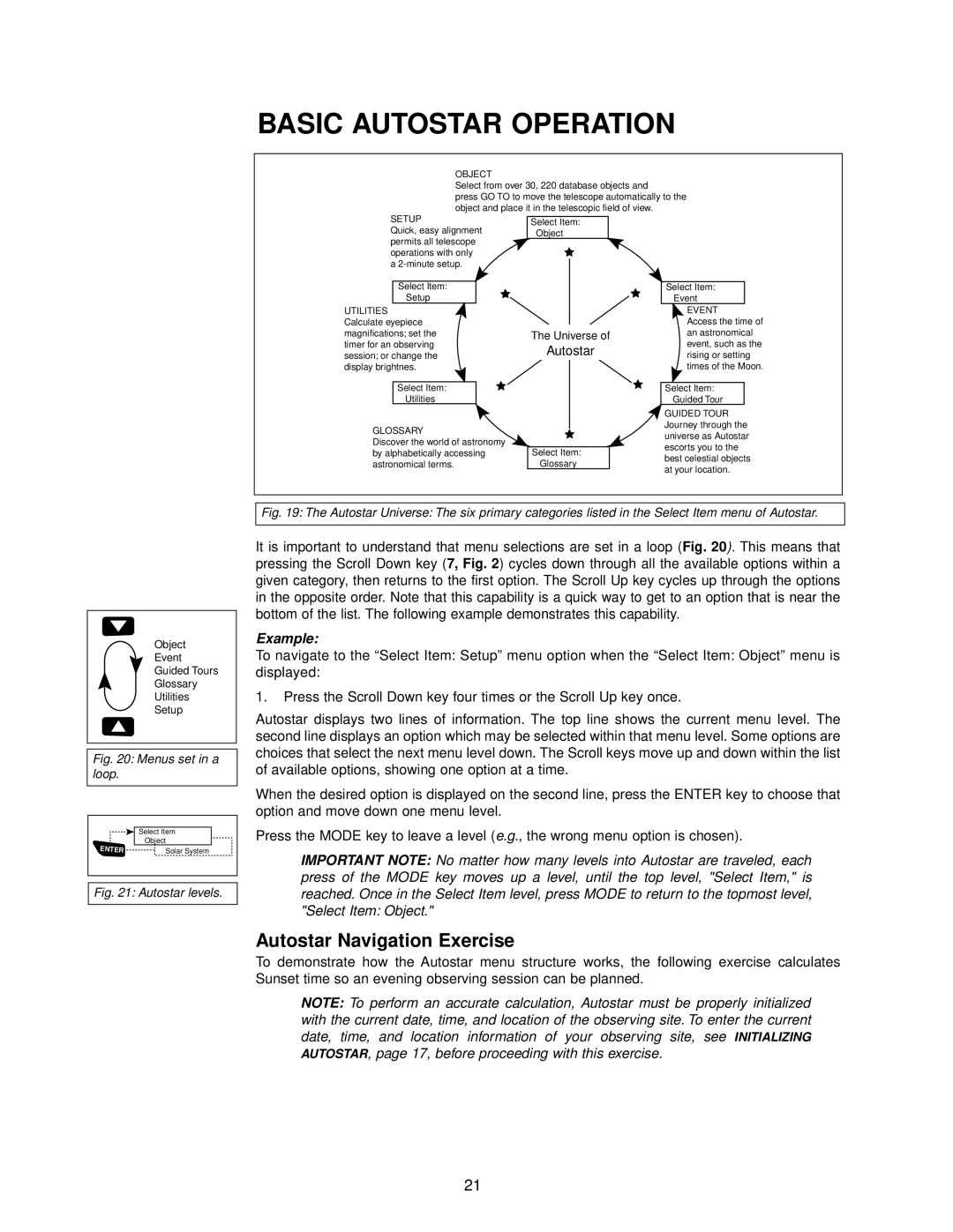 Meade DSX Series instruction manual Basic Autostar Operation, Autostar Navigation Exercise 