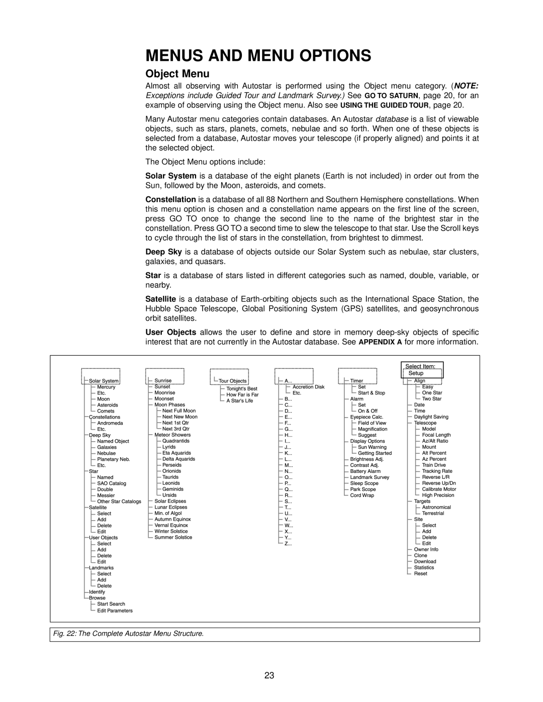 Meade DSX Series instruction manual Menus and Menu Options, Object Menu 