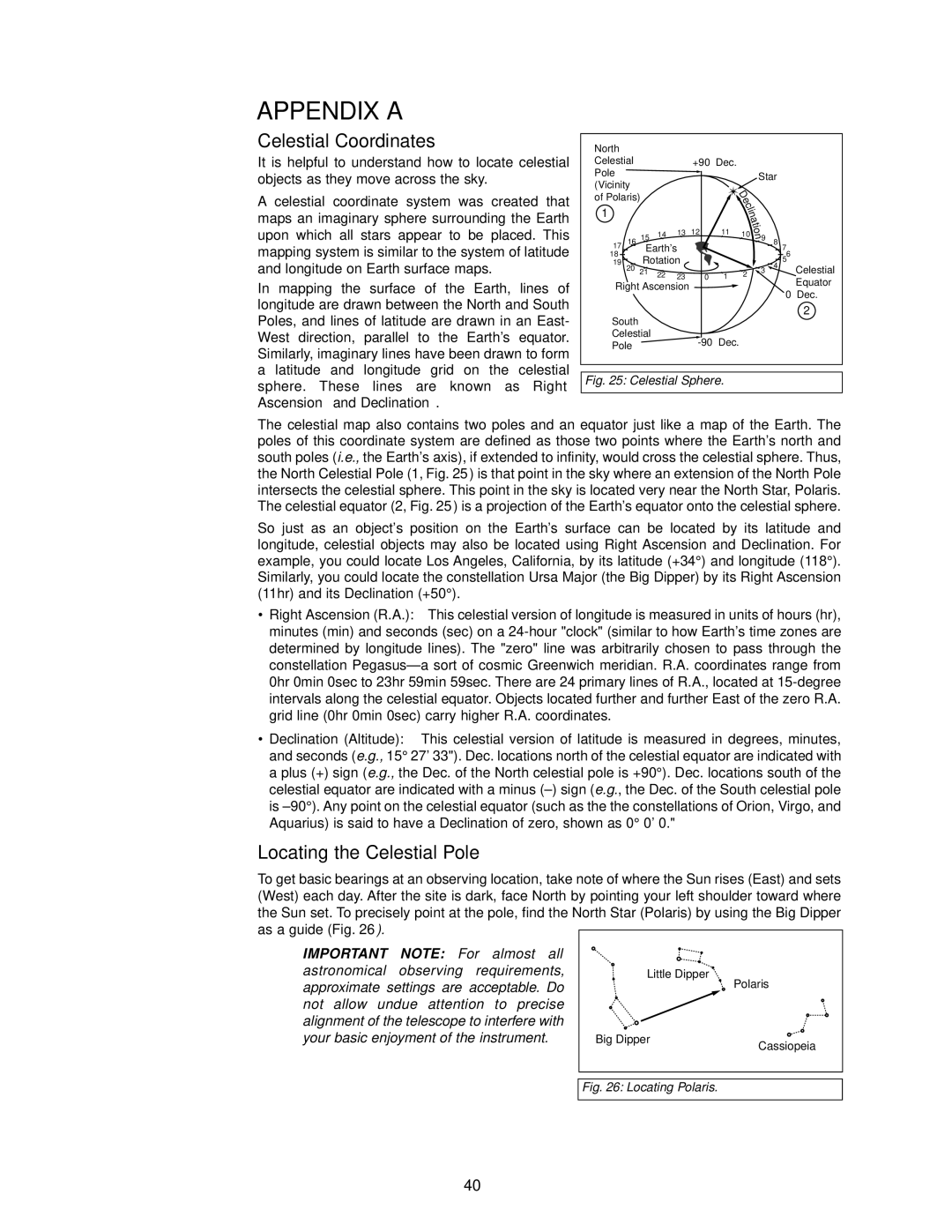 Meade DSX Series instruction manual Celestial Coordinates, Locating the Celestial Pole 