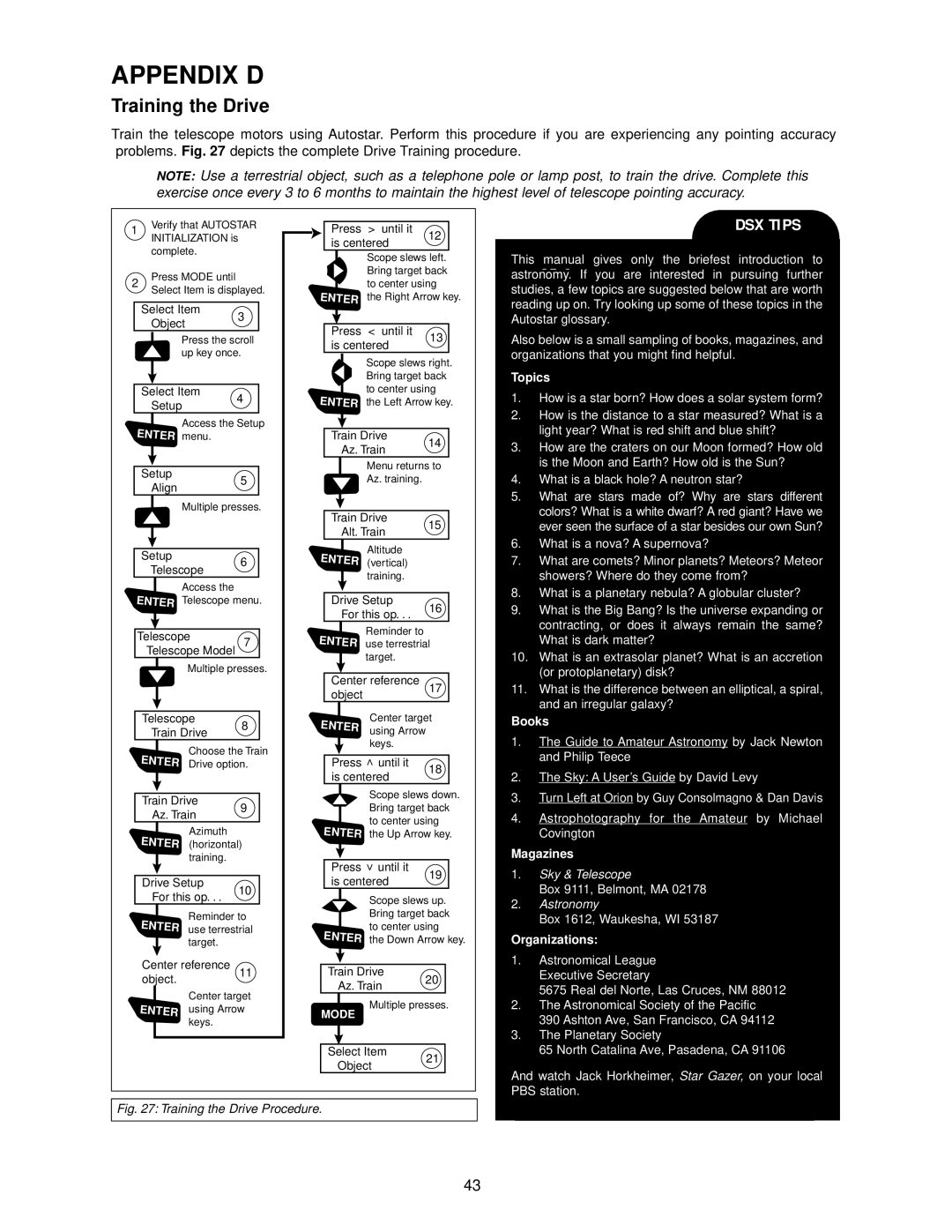 Meade DSX Series instruction manual Appendix D, Training the Drive 