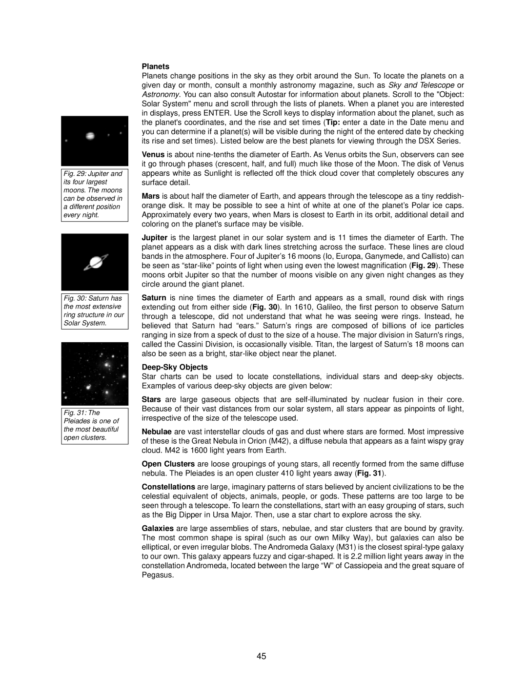 Meade DSX Series instruction manual Planets, Deep-Sky Objects 