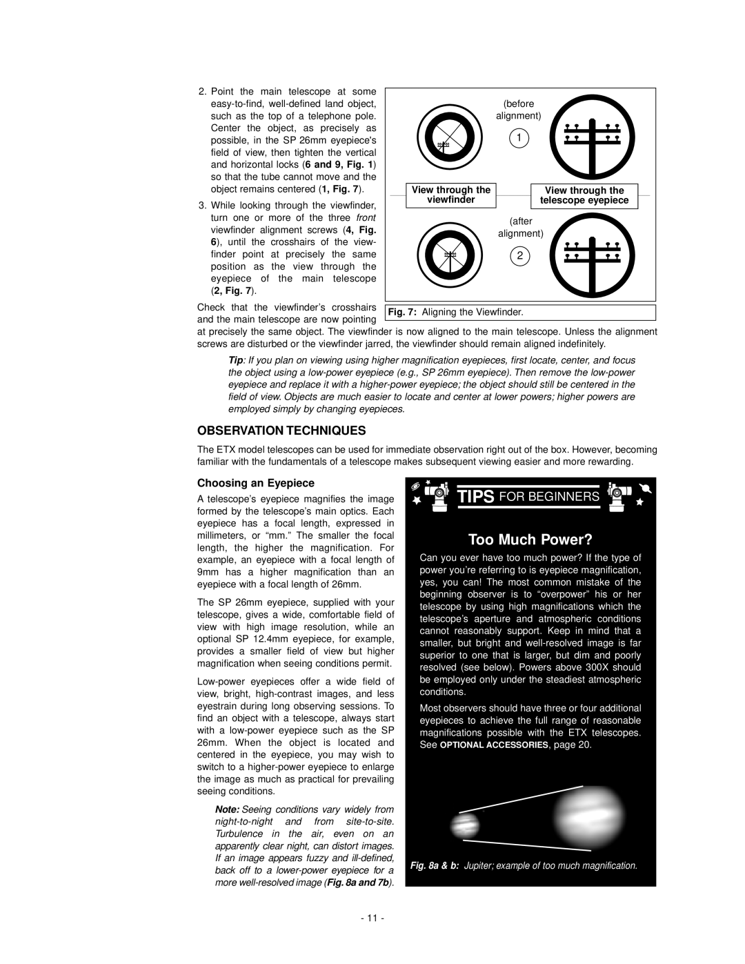 Meade ETX-105EC, ETX-125EC instruction manual Observation Techniques, Choosing an Eyepiece, Alignment 