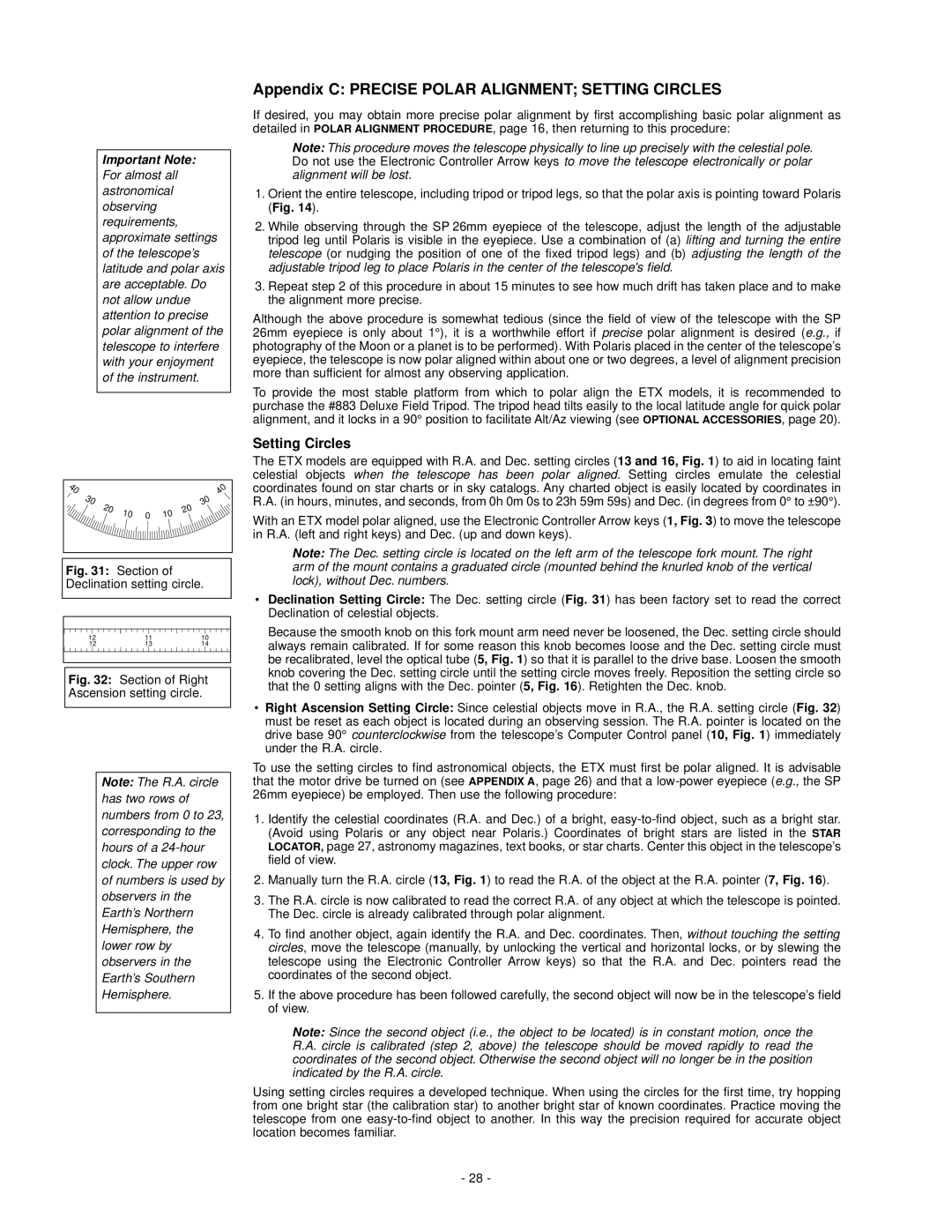 Meade ETX-125EC, ETX-105EC instruction manual Appendix C Precise Polar Alignment Setting Circles 