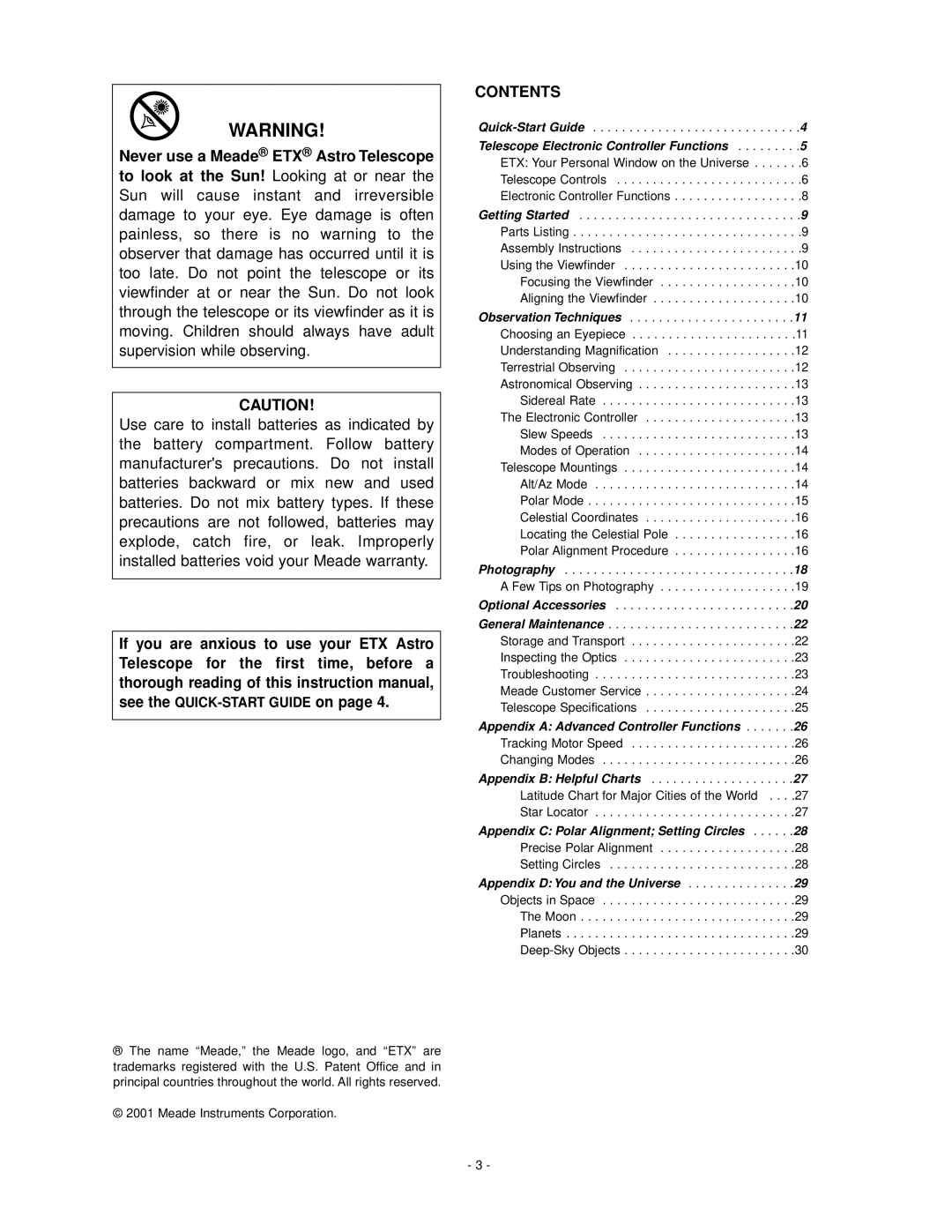 Meade ETX-105EC, ETX-125EC instruction manual Contents 