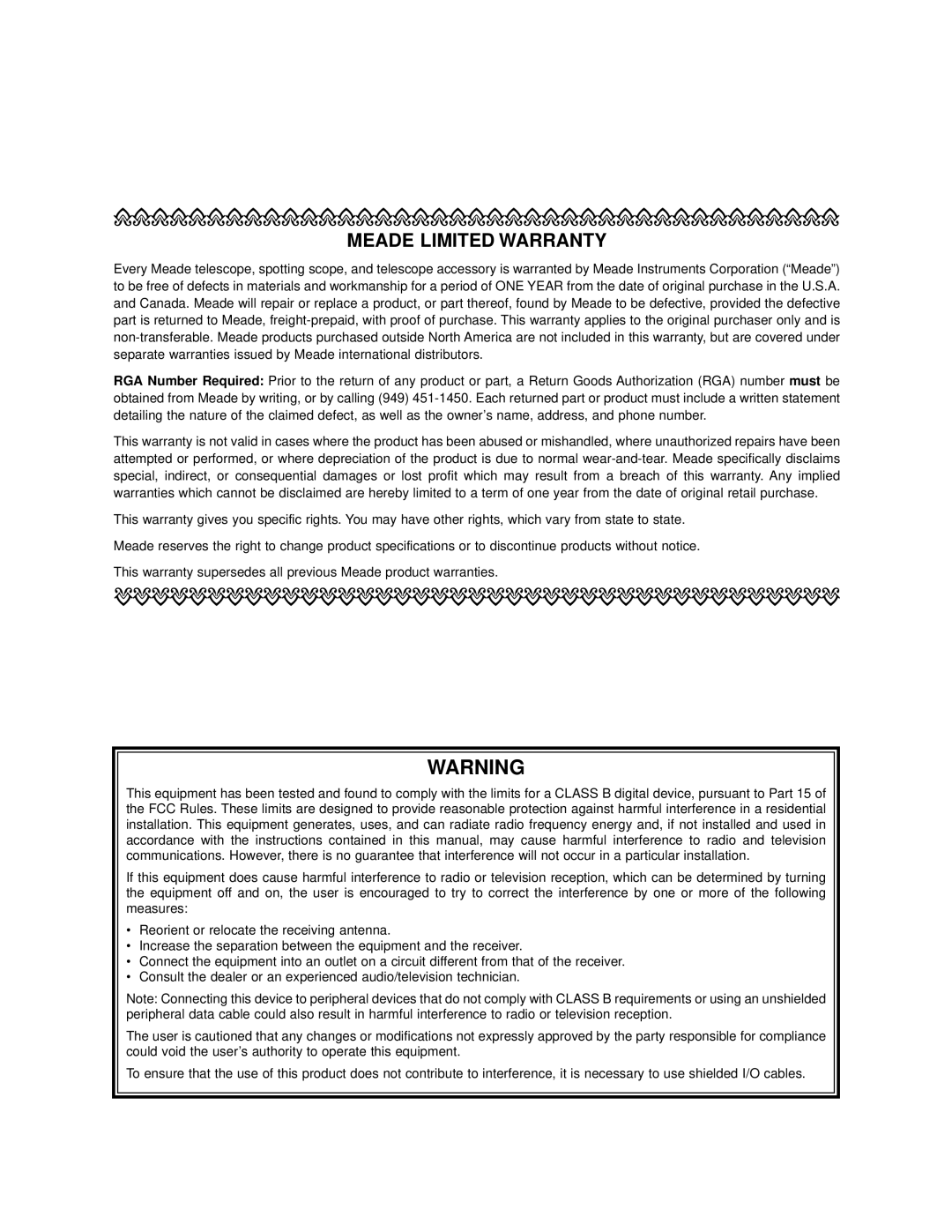 Meade ETX-105EC, ETX-125EC instruction manual Meade Limited Warranty 