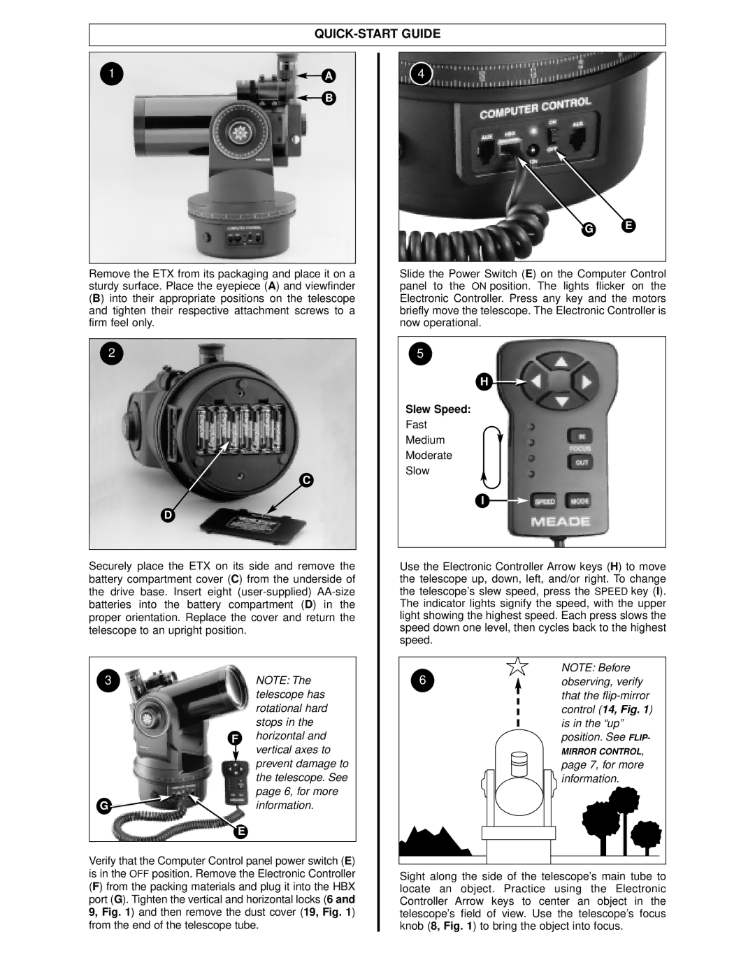 Meade ETX-125EC, ETX-105EC instruction manual QUICK-START Guide, Slew Speed 