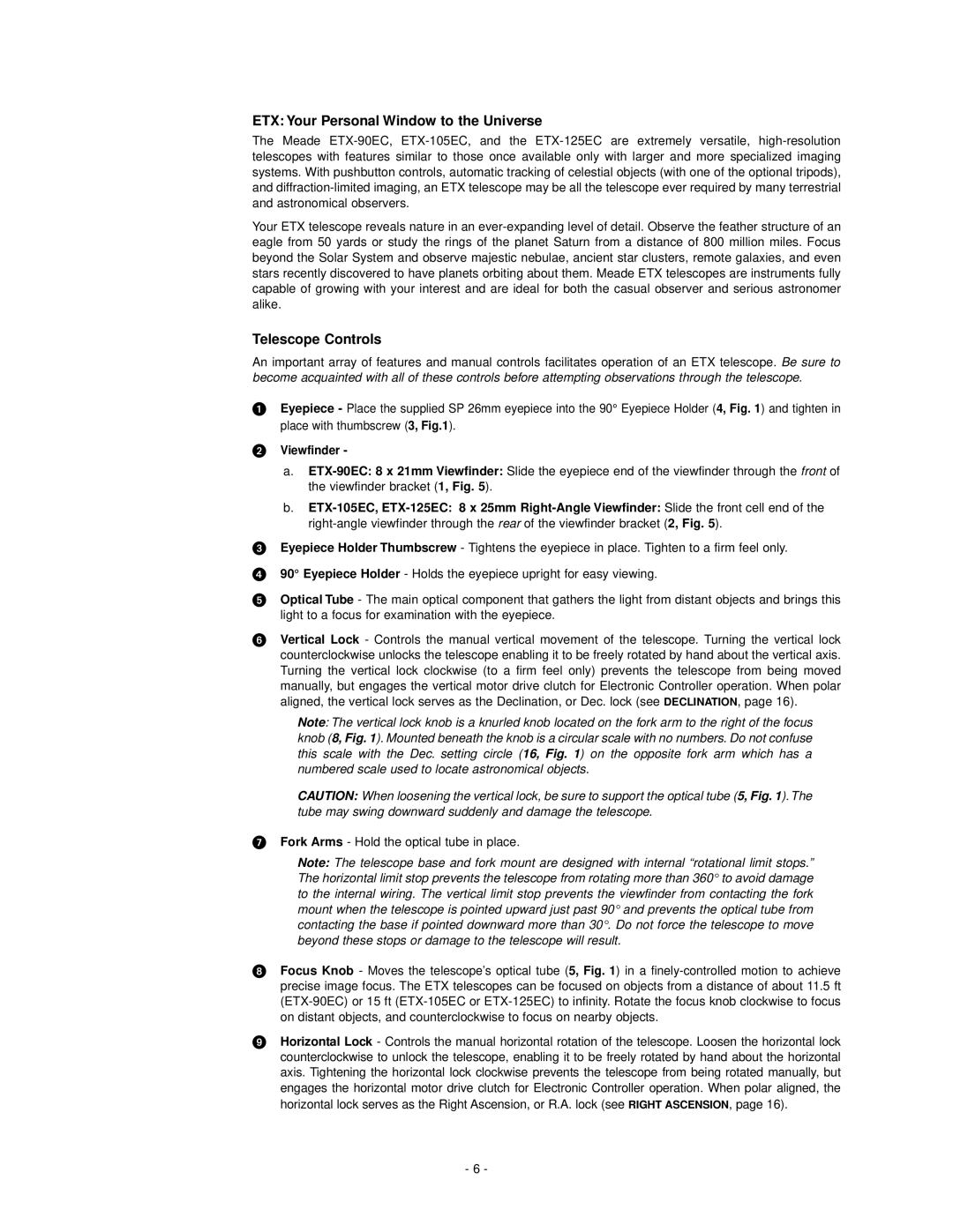 Meade ETX-125EC, ETX-105EC instruction manual ETX Your Personal Window to the Universe, Telescope Controls, Viewfinder 