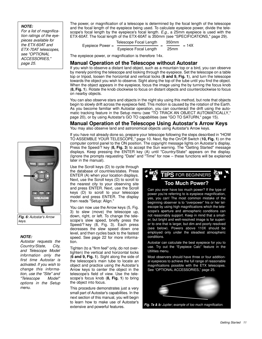 Meade ETX-60AT instruction manual Manual Operation of the Telescope without Autostar 