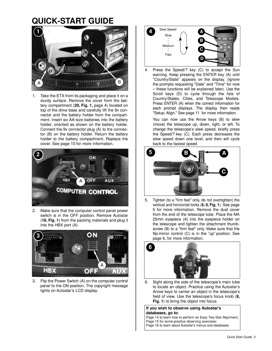 Meade ETX-60AT instruction manual QUICK-START Guide, If you wish to observe using Autostar’s databases, go to 