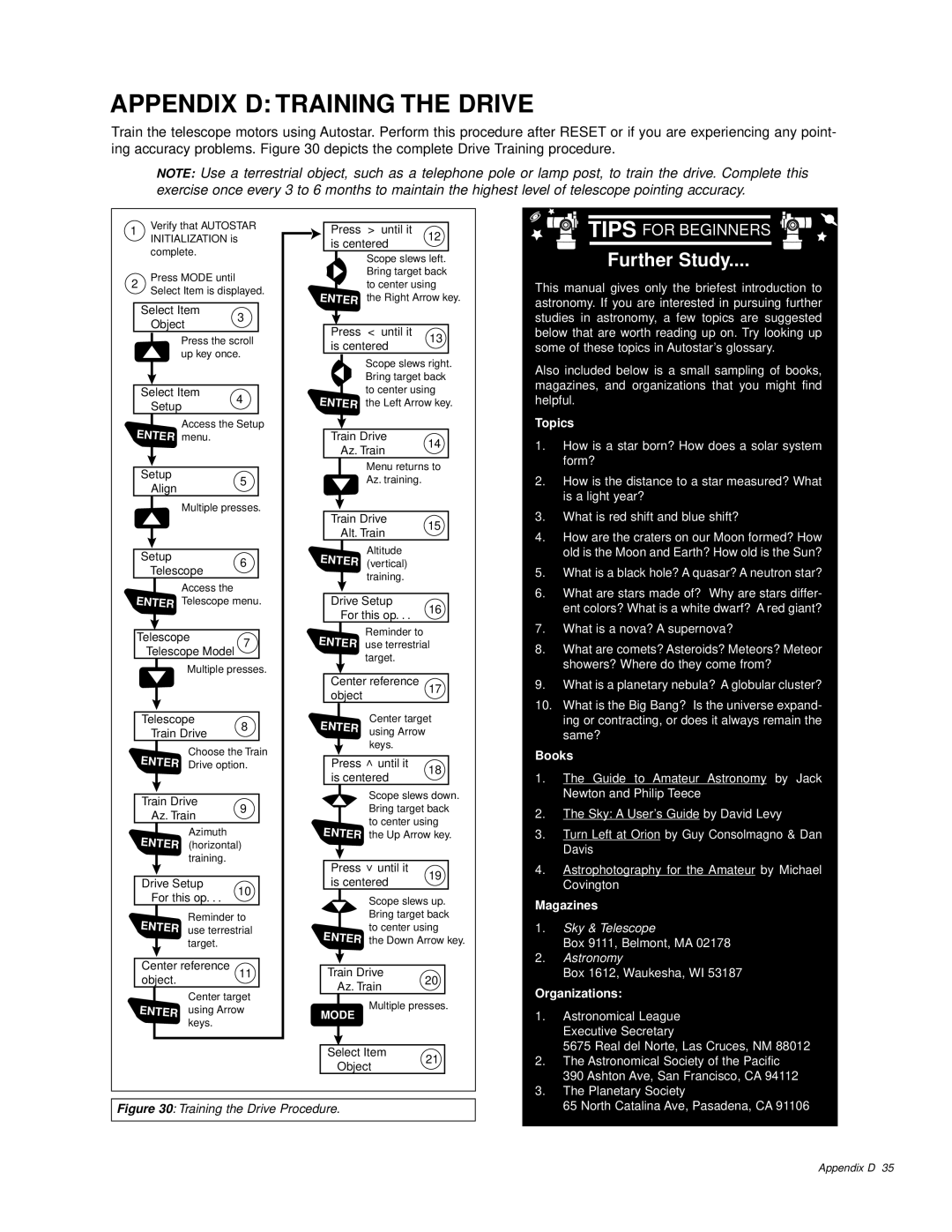 Meade ETX-60AT instruction manual Appendix D Training the Drive, Is centered 