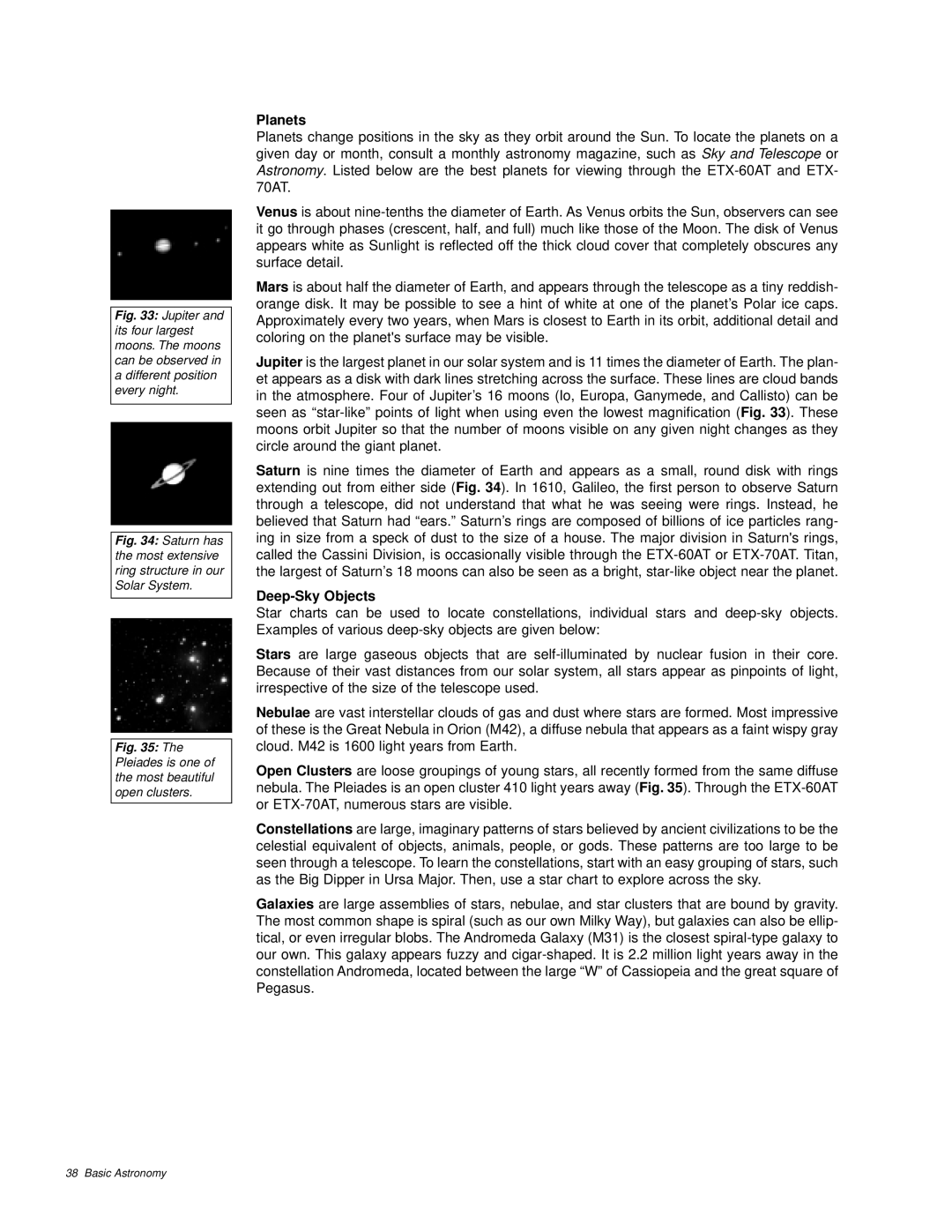 Meade ETX-60AT instruction manual Planets, Deep-Sky Objects 