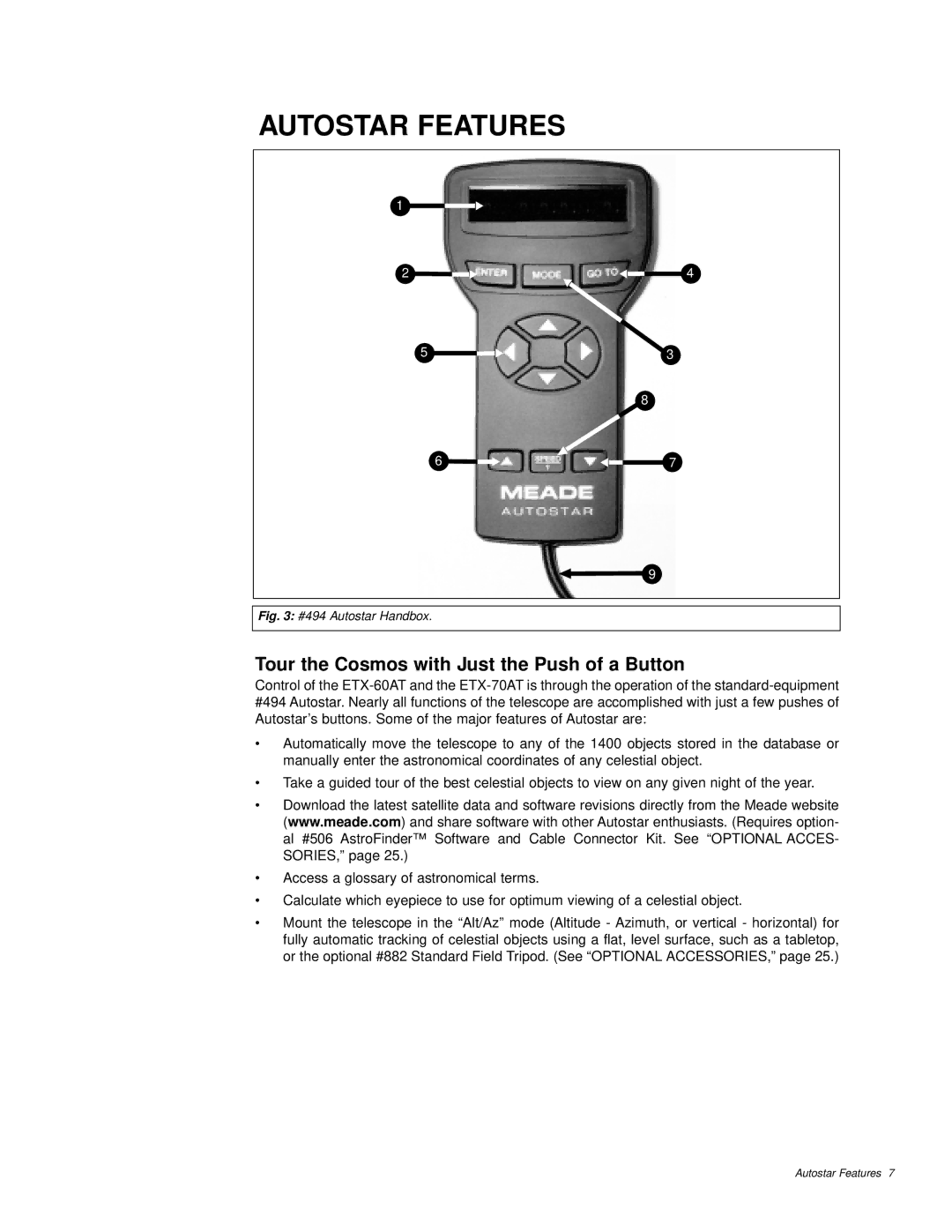 Meade ETX-60AT instruction manual Autostar Features, Tour the Cosmos with Just the Push of a Button 